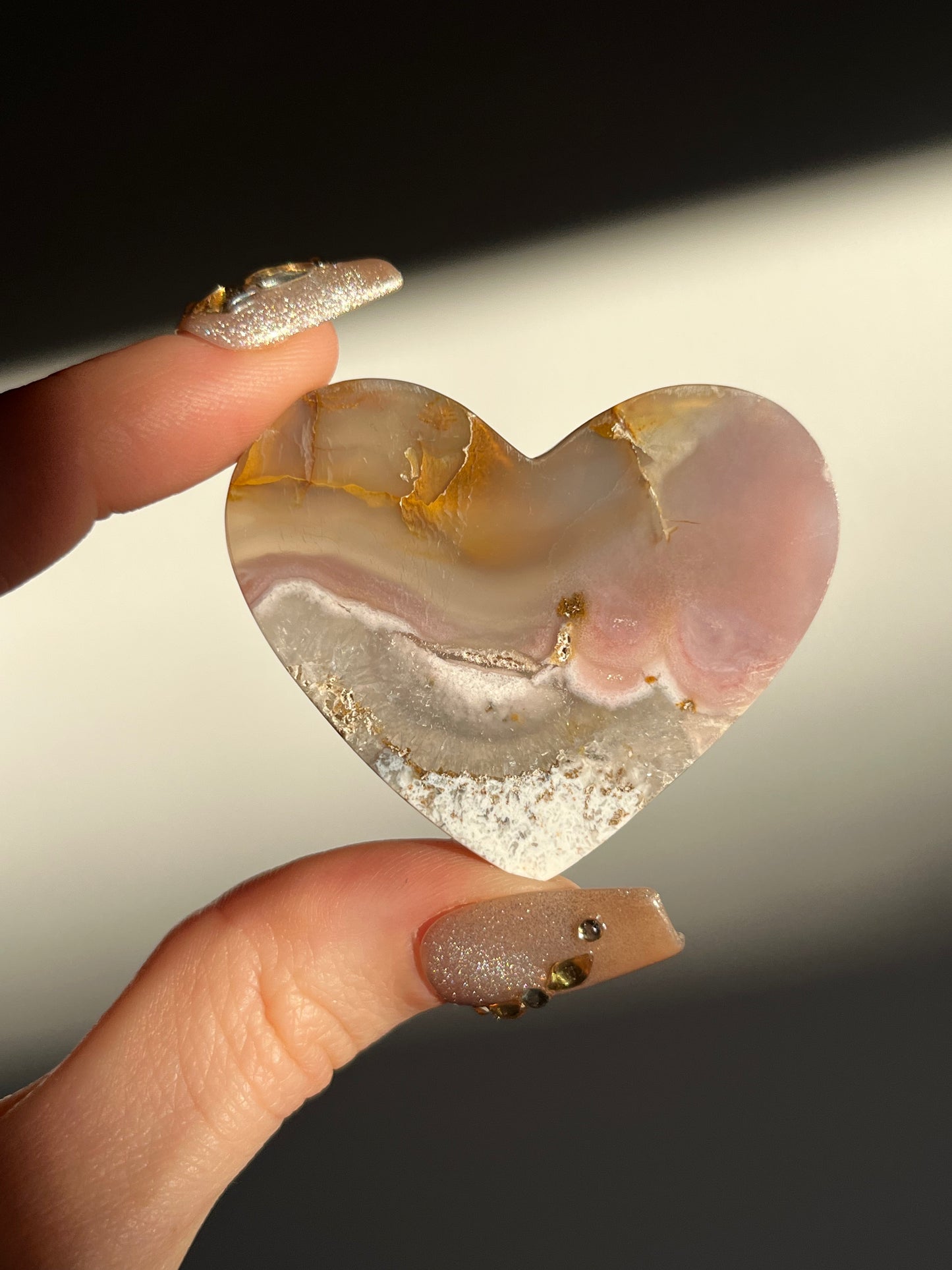 Rare Pink Nebula Agate Flat Back Heart E