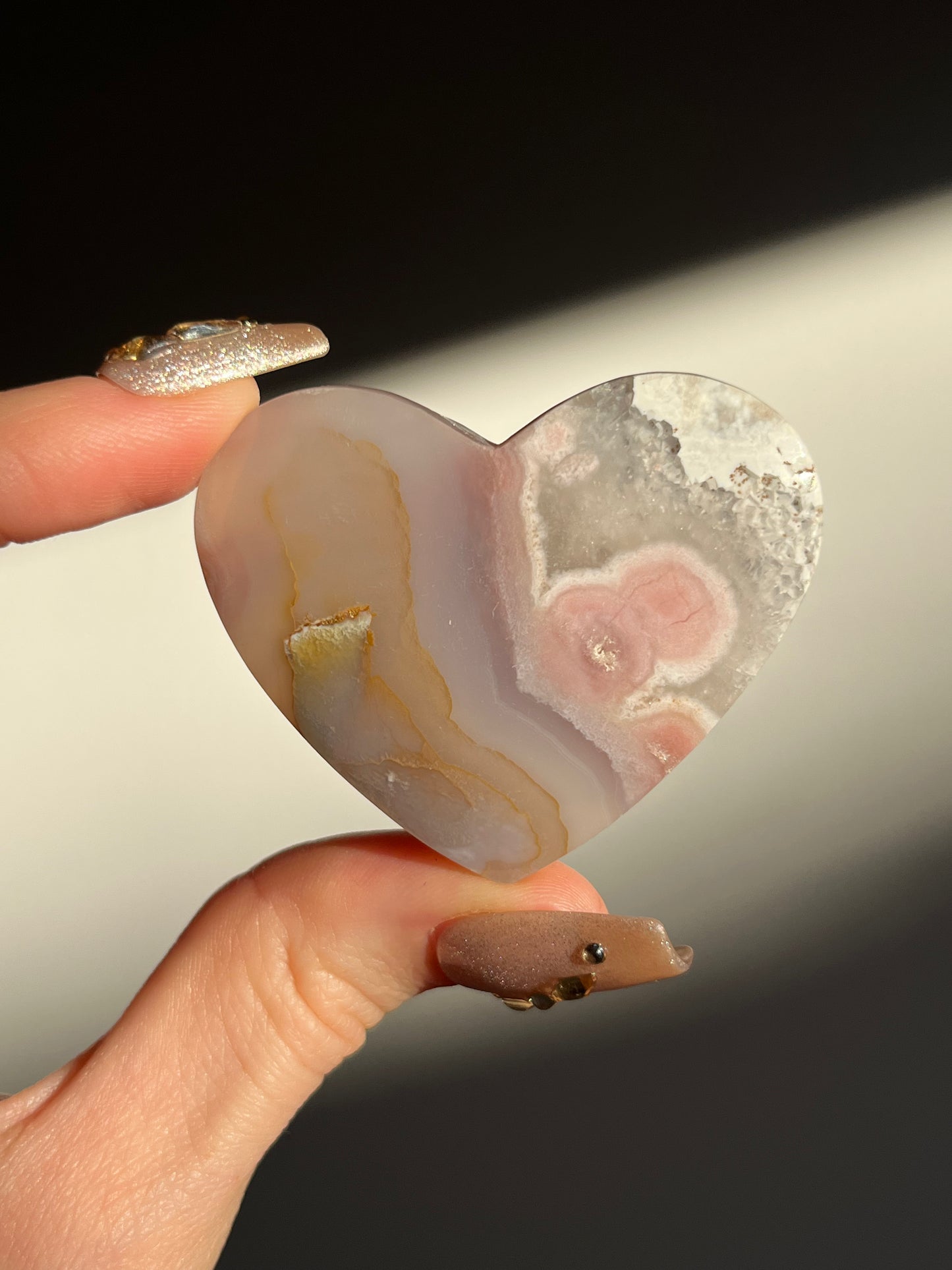 Rare Pink Nebula Agate Flat Back Heart F