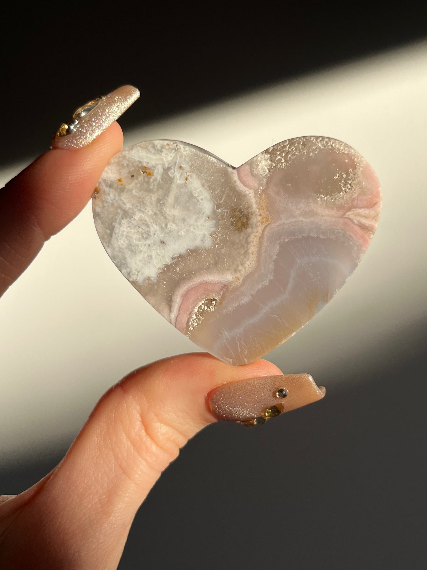 Rare Pink Nebula Agate Flat Back Heart F