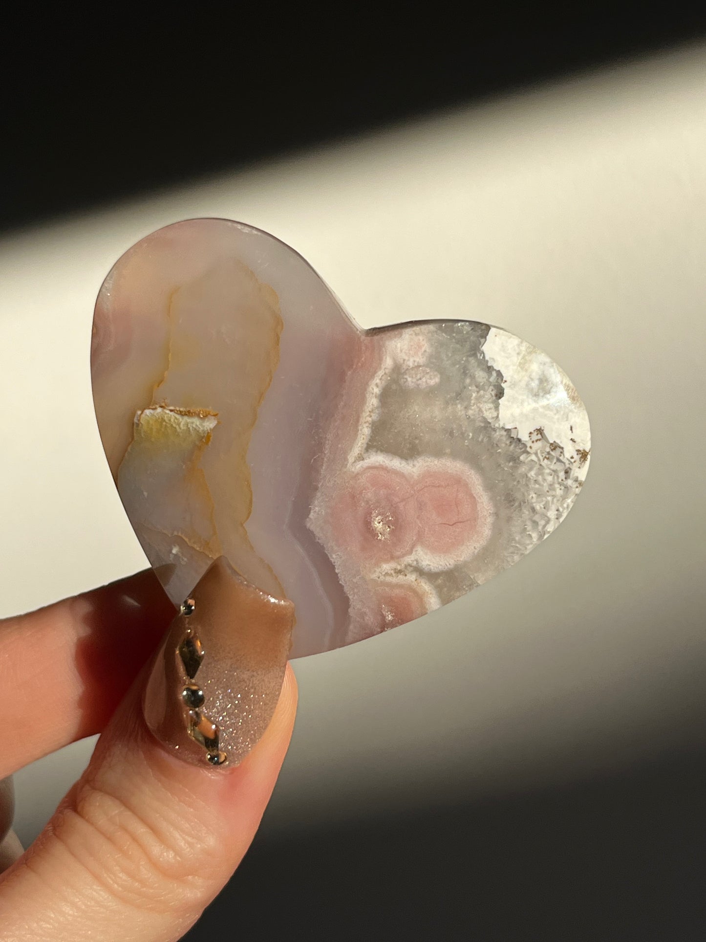 Rare Pink Nebula Agate Flat Back Heart F