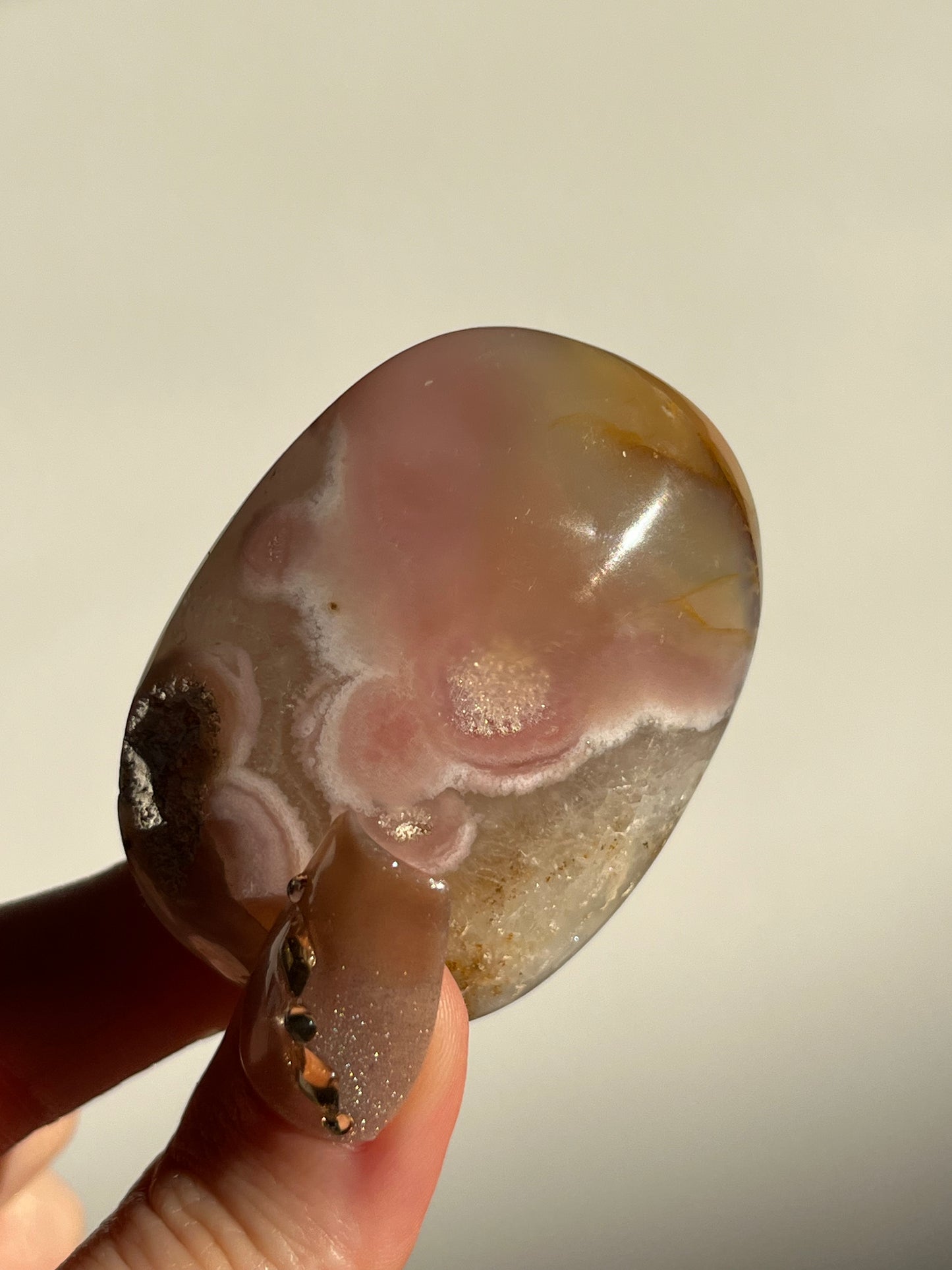 Rare Pink Nebula Agate Palmstone A