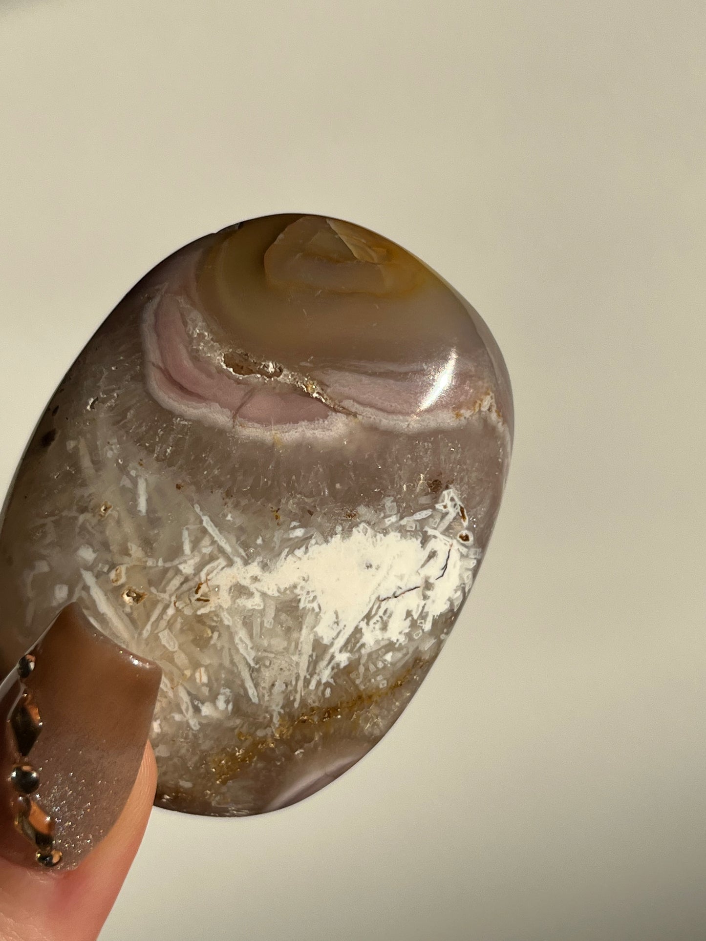Rare Pink Nebula Agate Palmstone A