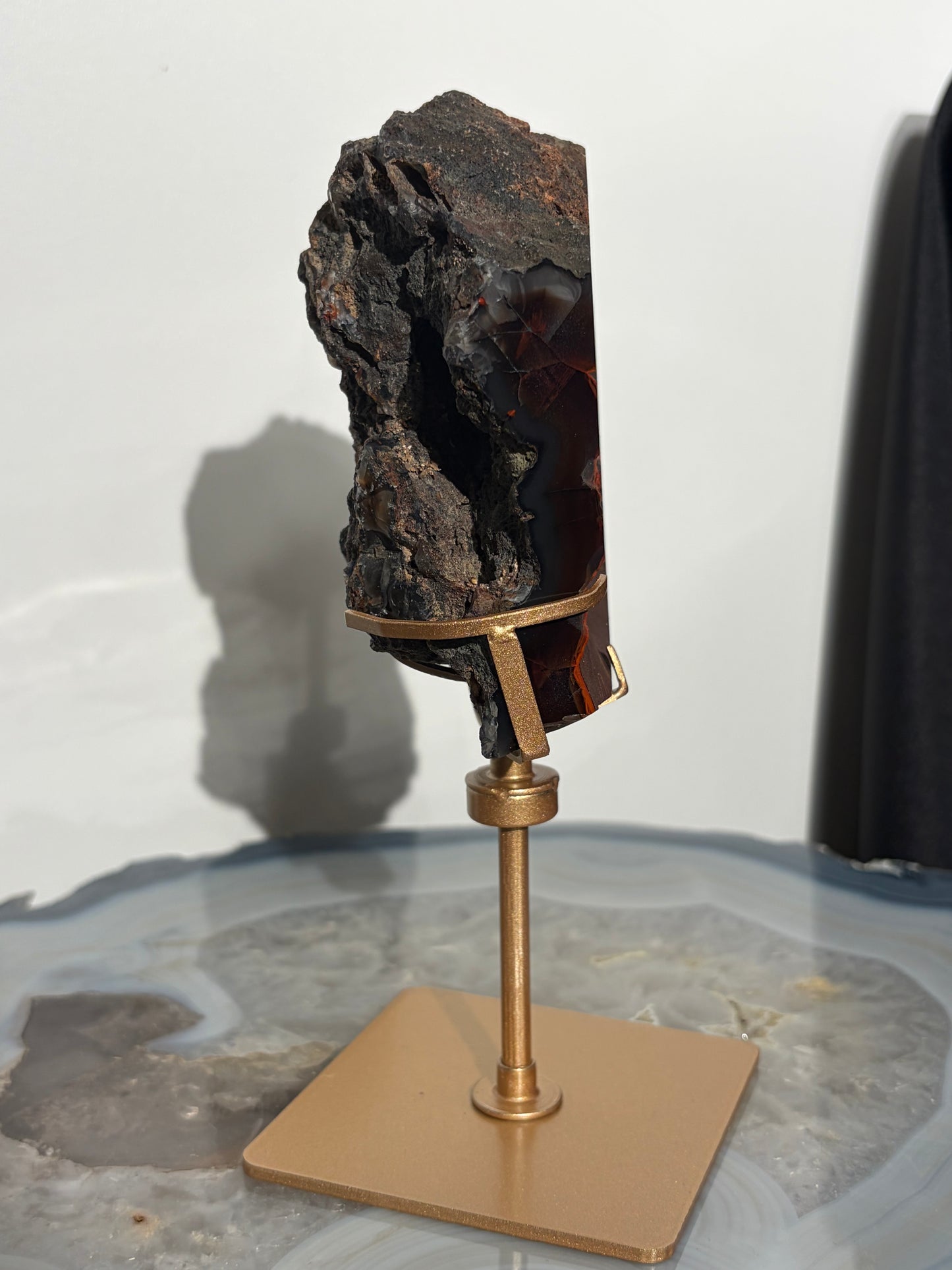 "Roux" Red Fox Agate on Custom Swivel Display Stand B