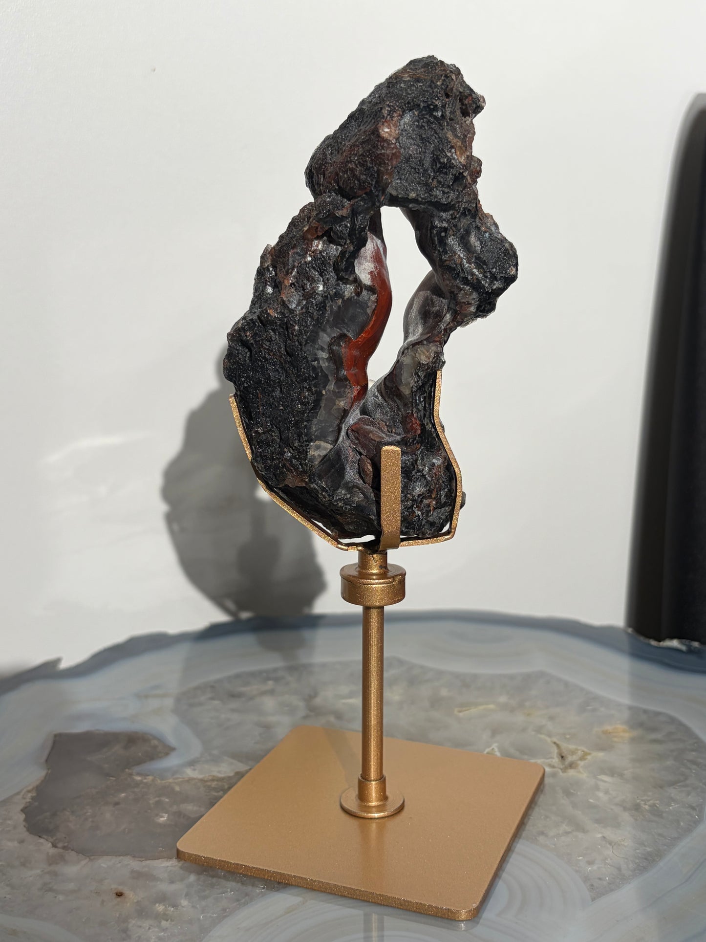 "Aveline" Red Fox Agate Portal on Custom Swivel Display Stand C