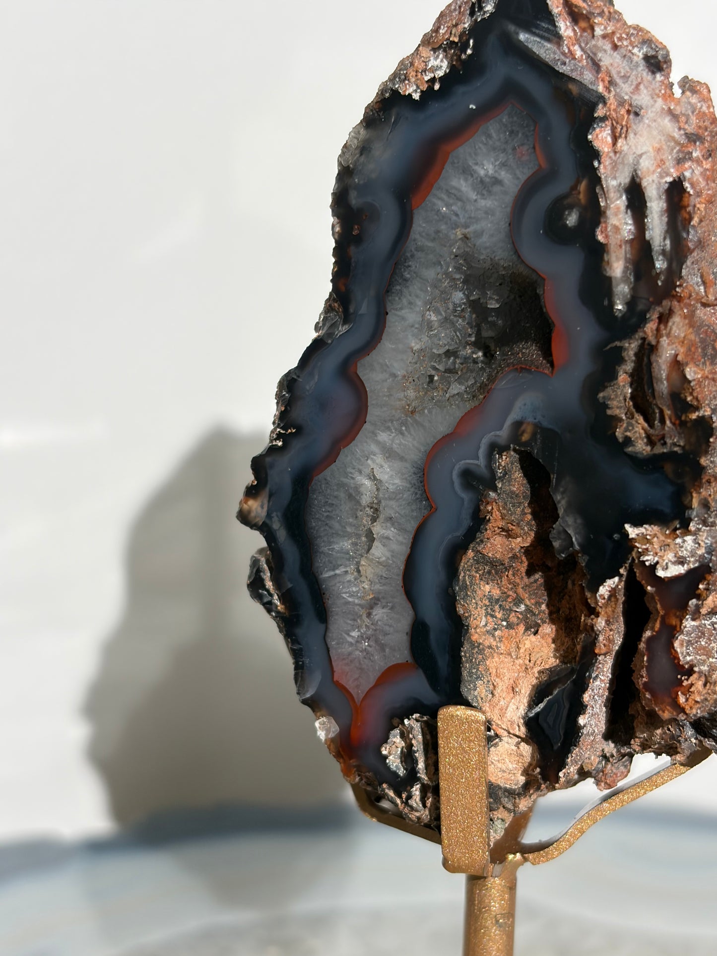 "Sylven" Blue Banded Red Fox Agate with Quartz on Custom Display Stand K