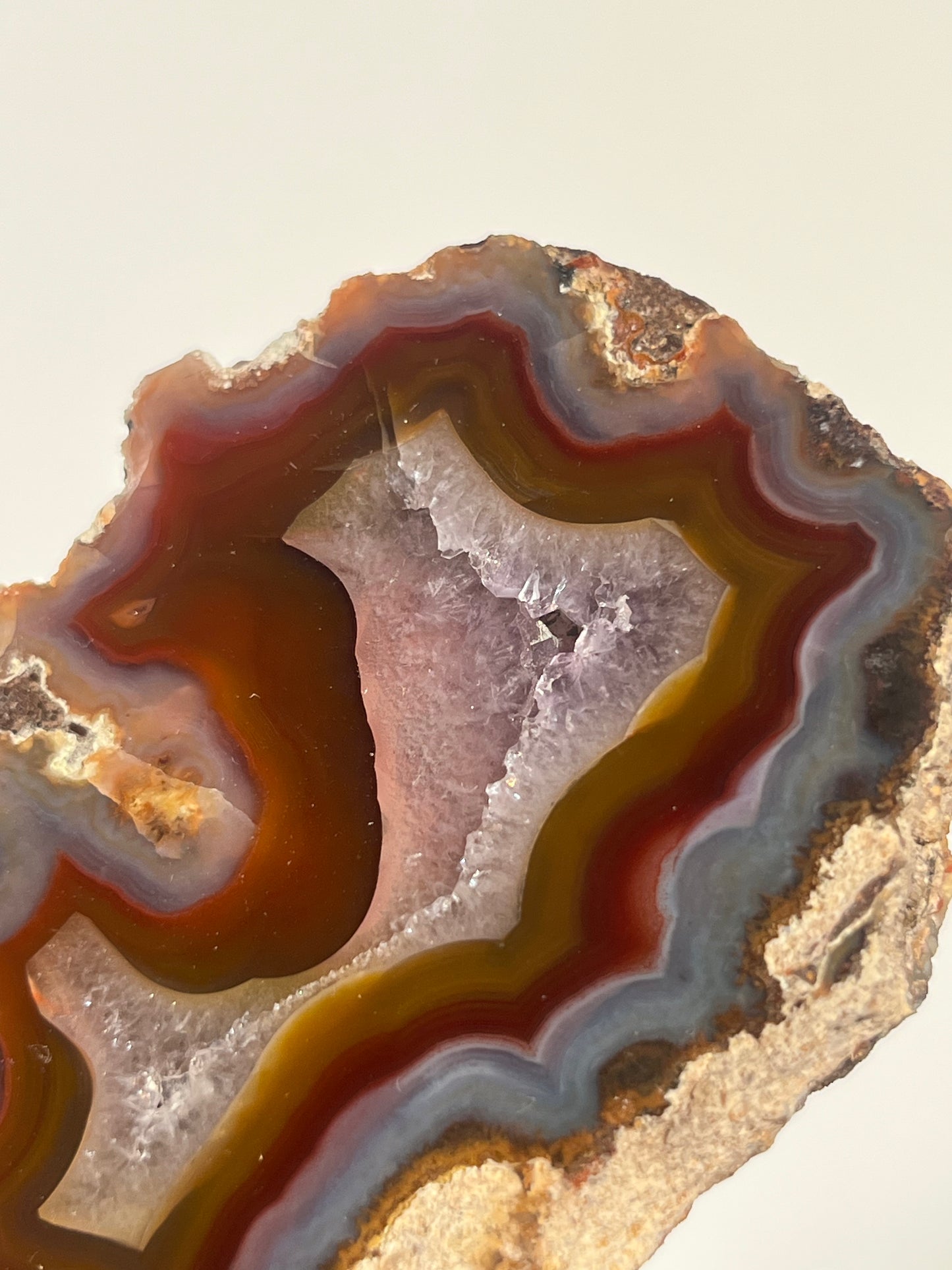 ‘Aurora Sanctum’ Orange-Red Laguna Agate with Amethyst Geode