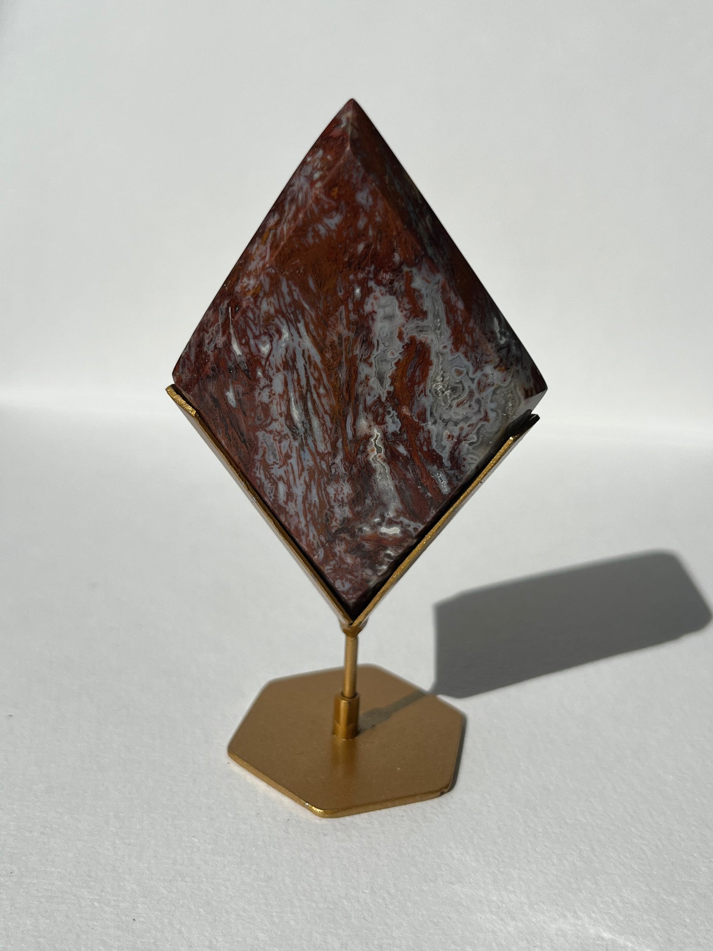 Red Moss Agate Diamond Carving on Stand H