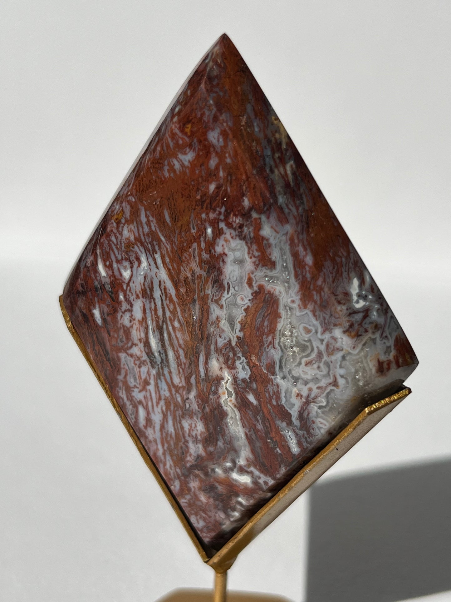 Red Moss Agate Diamond Carving on Stand H