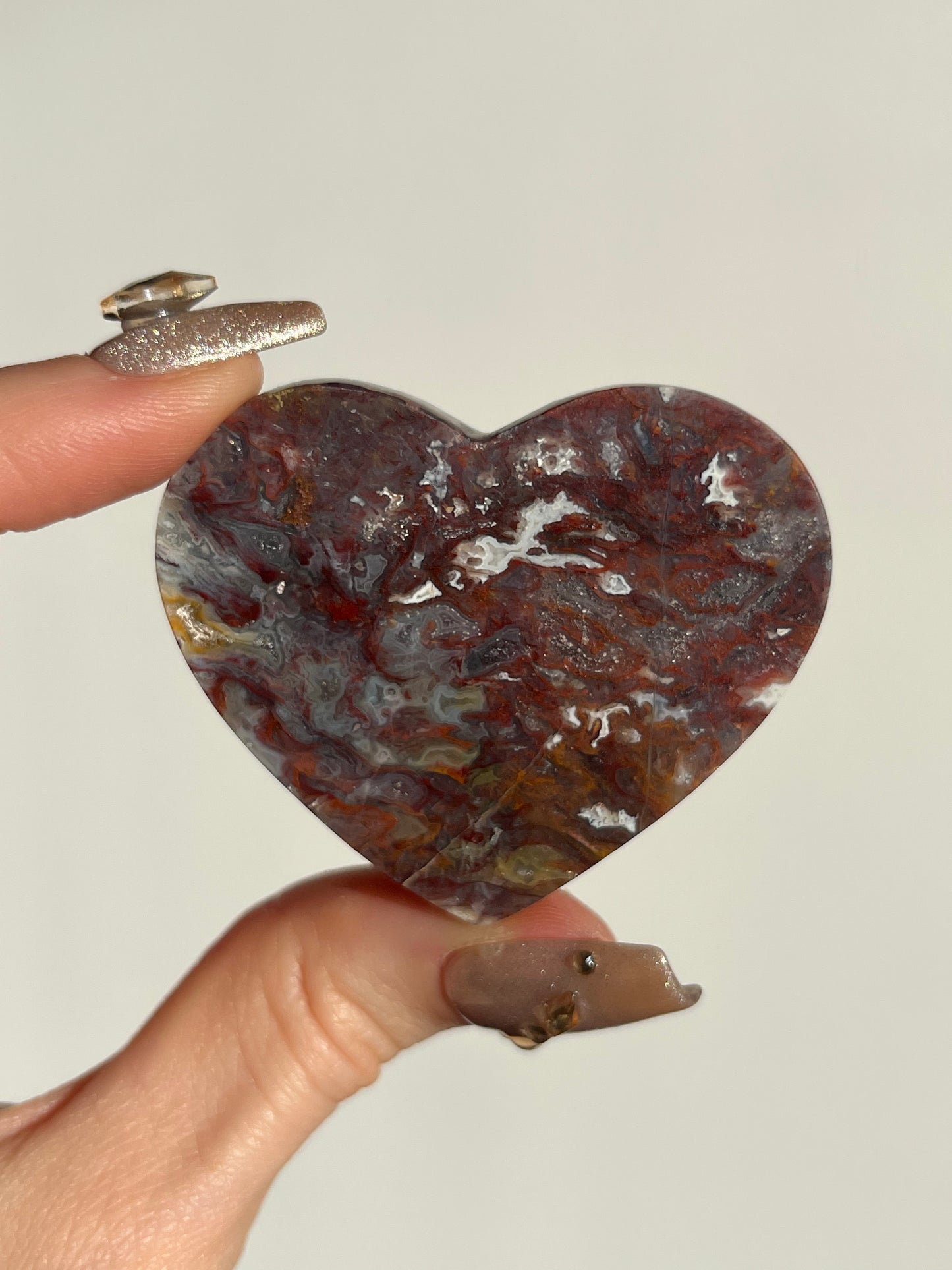Red Moss in Chalcedony Heart Carving A