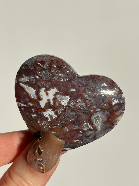 Red Moss in Chalcedony Heart Carving A