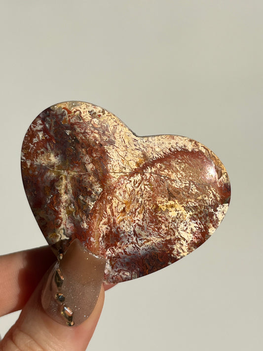 Red Moss in Chalcedony Heart Carving B