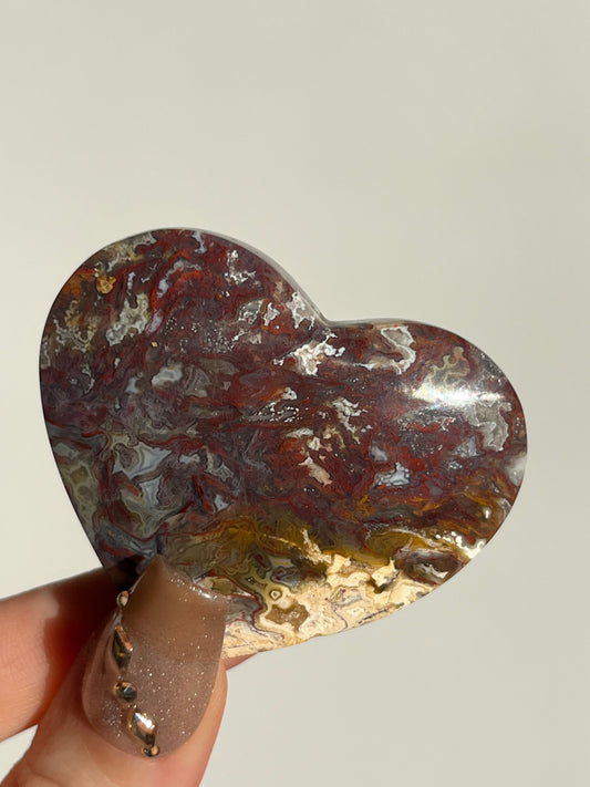 Red Moss in Chalcedony Heart Carving C