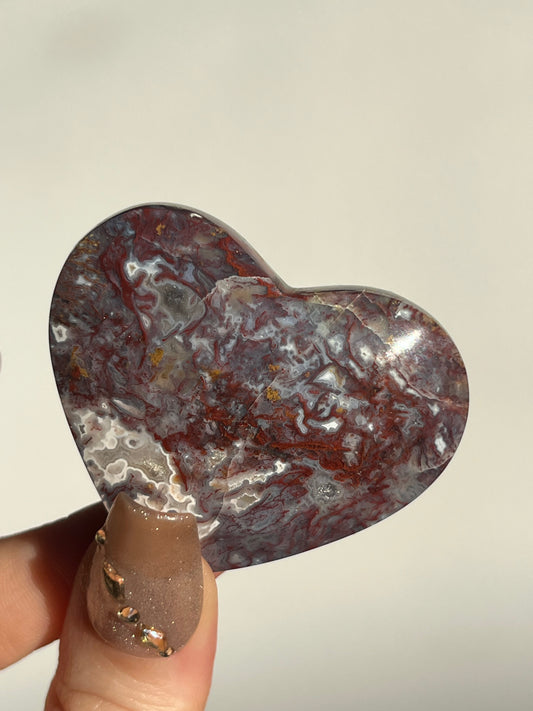 Red Moss in Chalcedony Heart Carving I