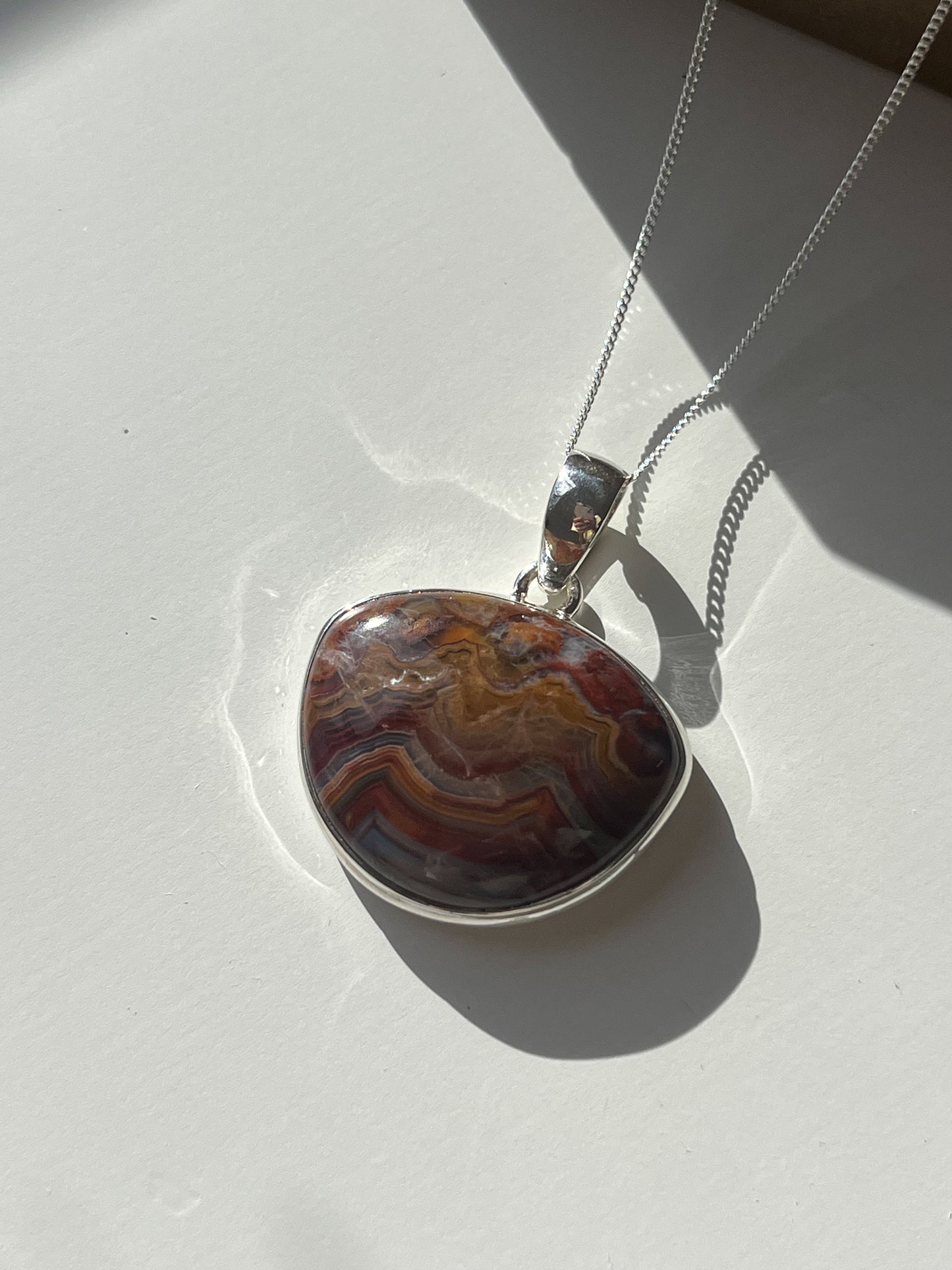 Laguna Lace Agate 925 Sterling Silver Pendant with Parallax Effect & Necklace D