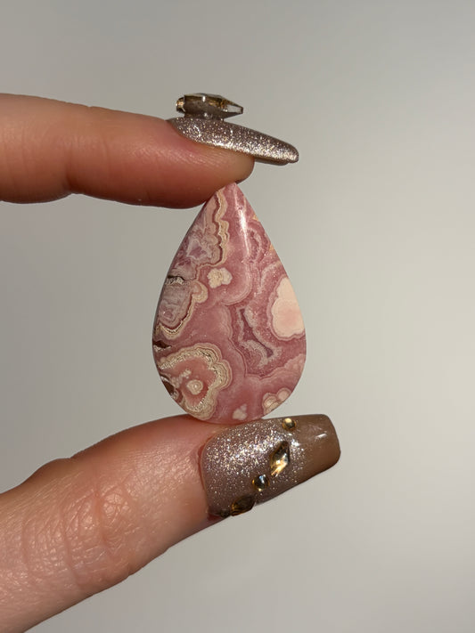 Floral Banded Rhodochrosite Teardrop Cabochon B