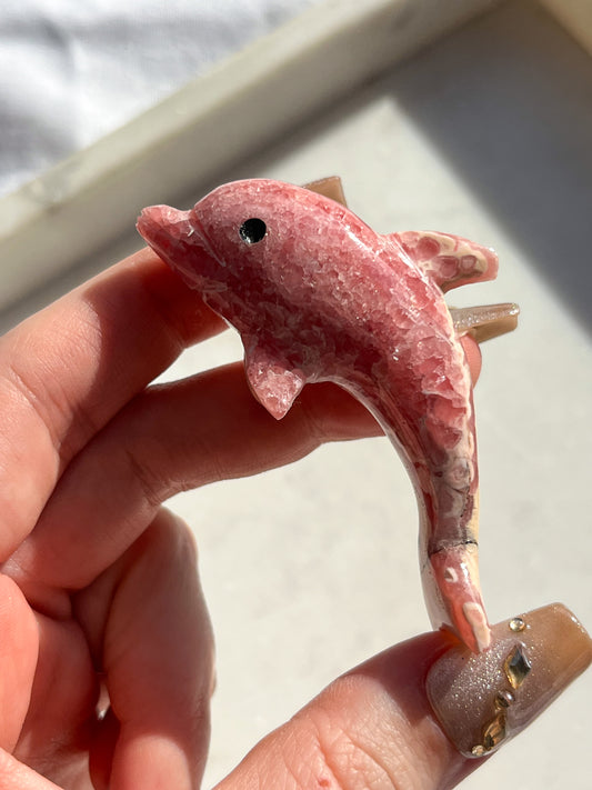 'Flipper' Gemmy Rhodochrosite Dolphin Carving #1