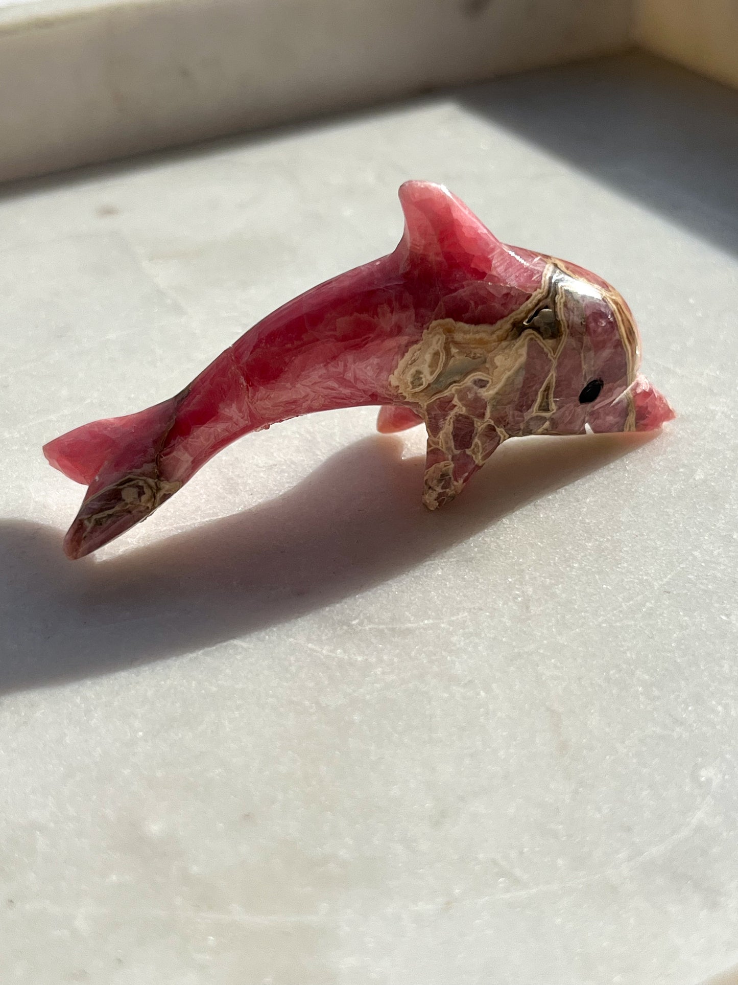 'Poppy' Gemmy Rhodochrosite Dolphin Carving #2 (Repair)