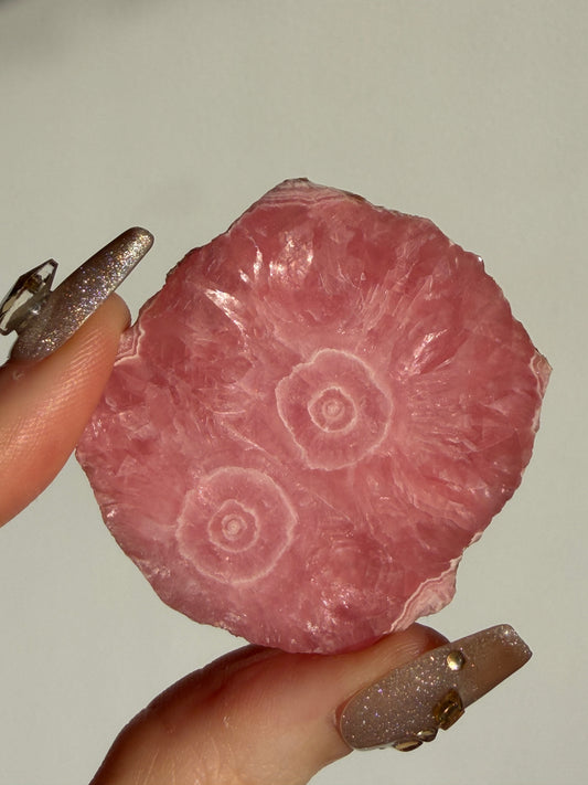 1980s Ortiz Vein Rhodochrosite Double Eye Stalactite Slice C