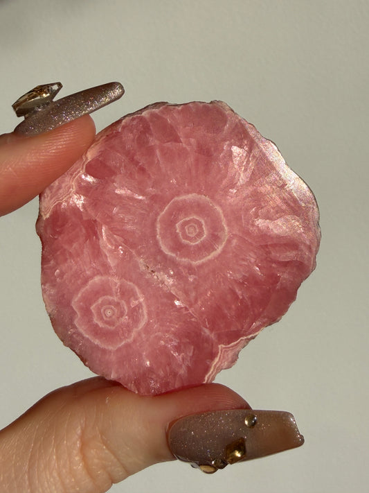 1980s Ortiz Vein Rhodochrosite Double Eye Stalactite Slice D
