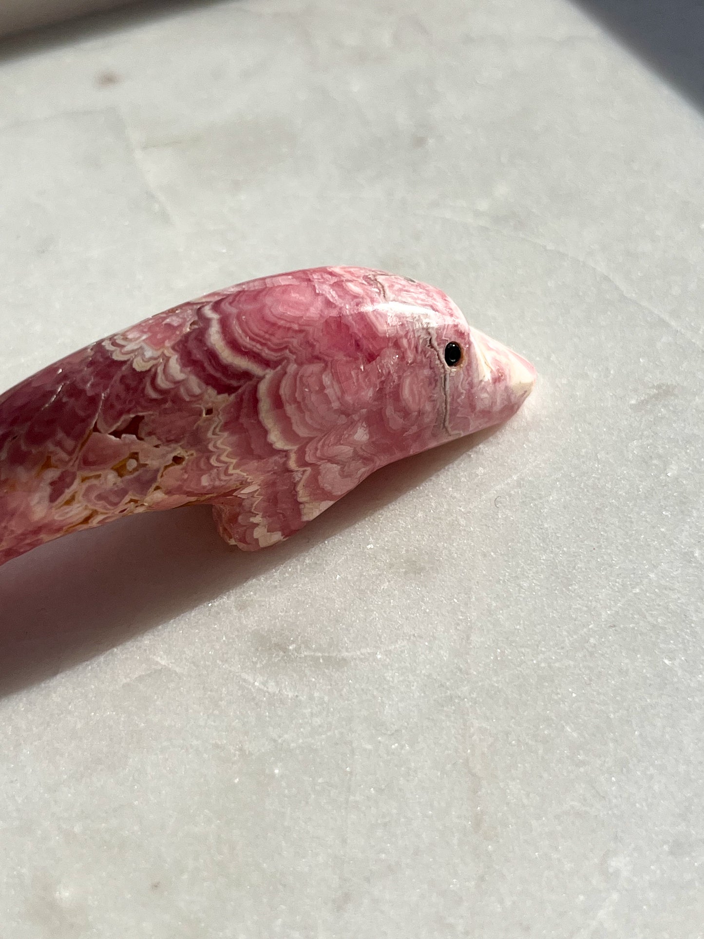 'Beluga' Gemmy Rhodochrosite Whale Carving