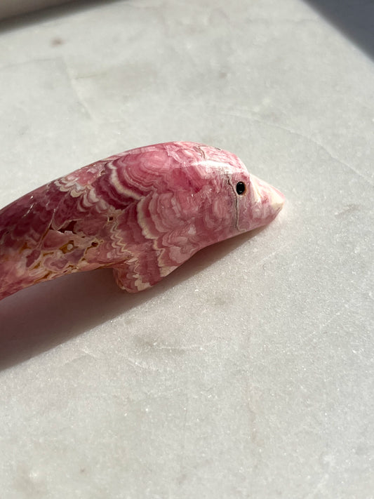 'Beluga' Gemmy Rhodochrosite Whale Carving