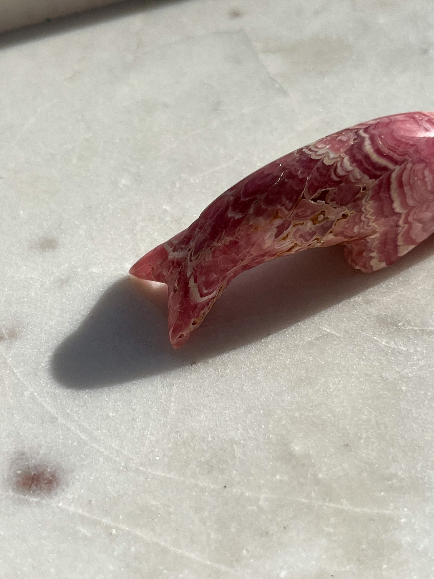 'Beluga' Gemmy Rhodochrosite Whale Carving