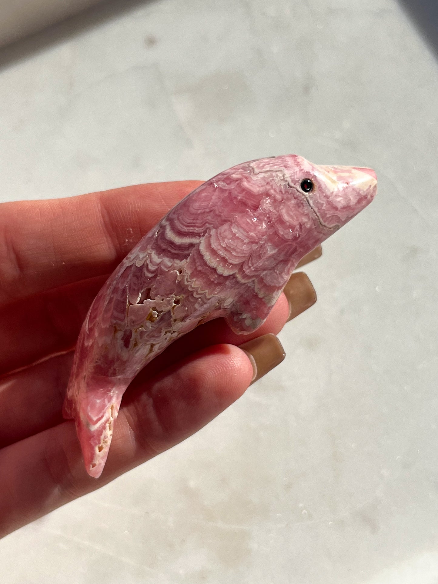 'Beluga' Gemmy Rhodochrosite Whale Carving