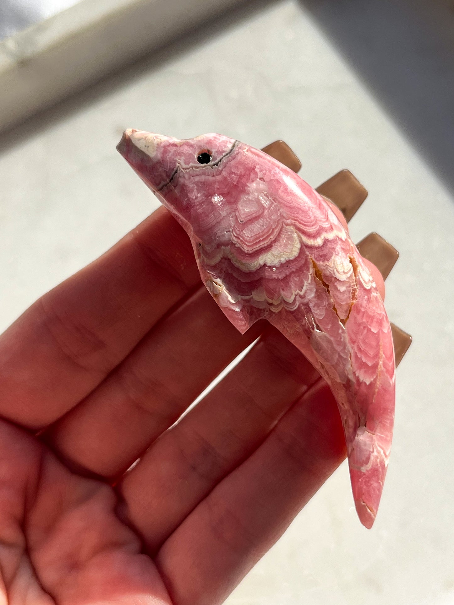 'Beluga' Gemmy Rhodochrosite Whale Carving