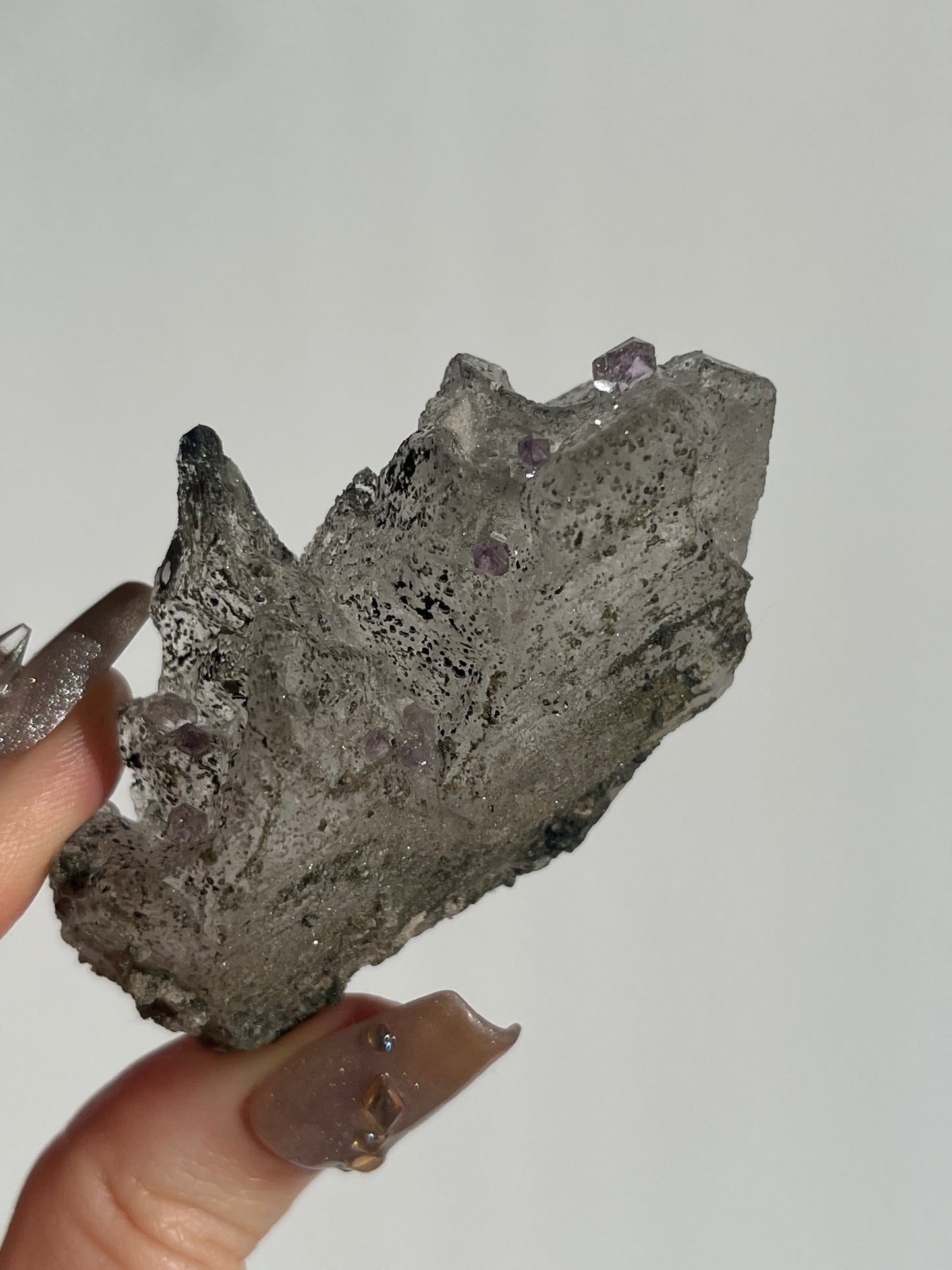Sceptre Amethyst on Etched Quartz with Biotite Specimen A (Collector’s Choice)