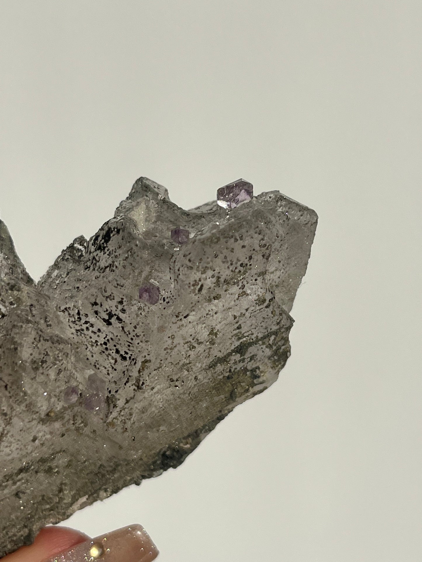Sceptre Amethyst on Etched Quartz with Biotite Specimen A (Collector’s Choice)