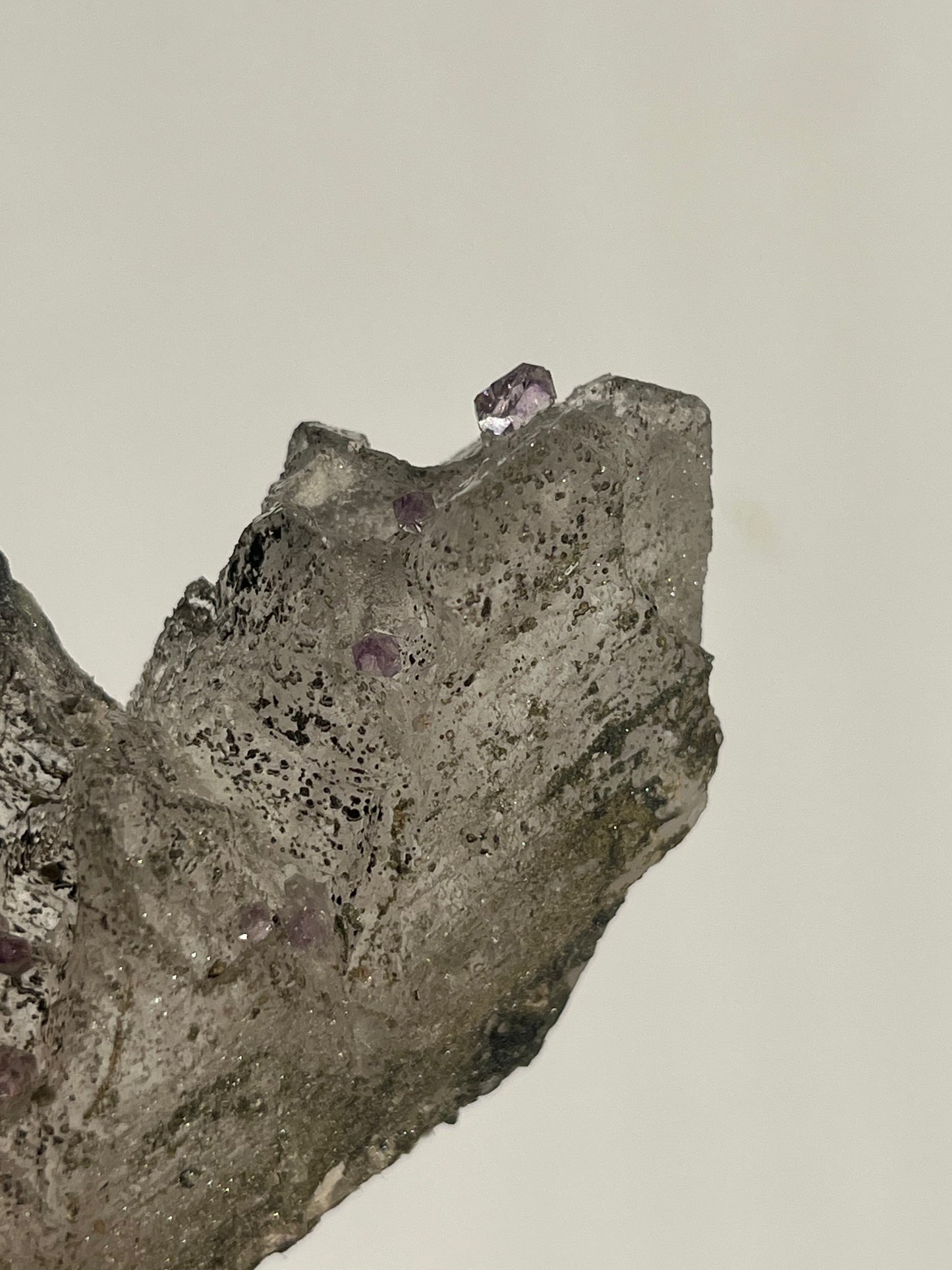 Sceptre Amethyst on Etched Quartz with Biotite Specimen A (Collector’s Choice)