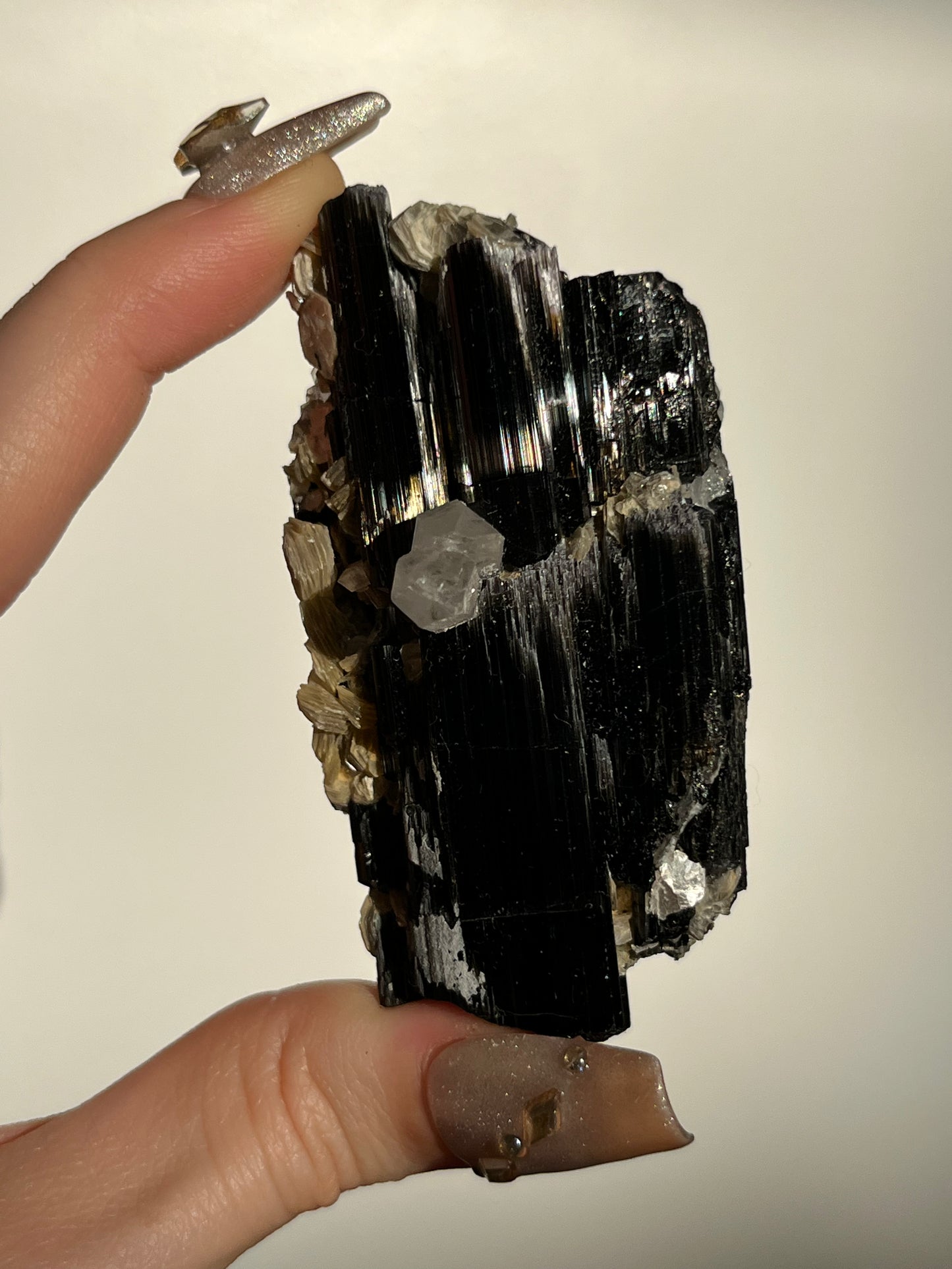 Black Schorl Tourmaline with Quartz and Muscovite Specimen G