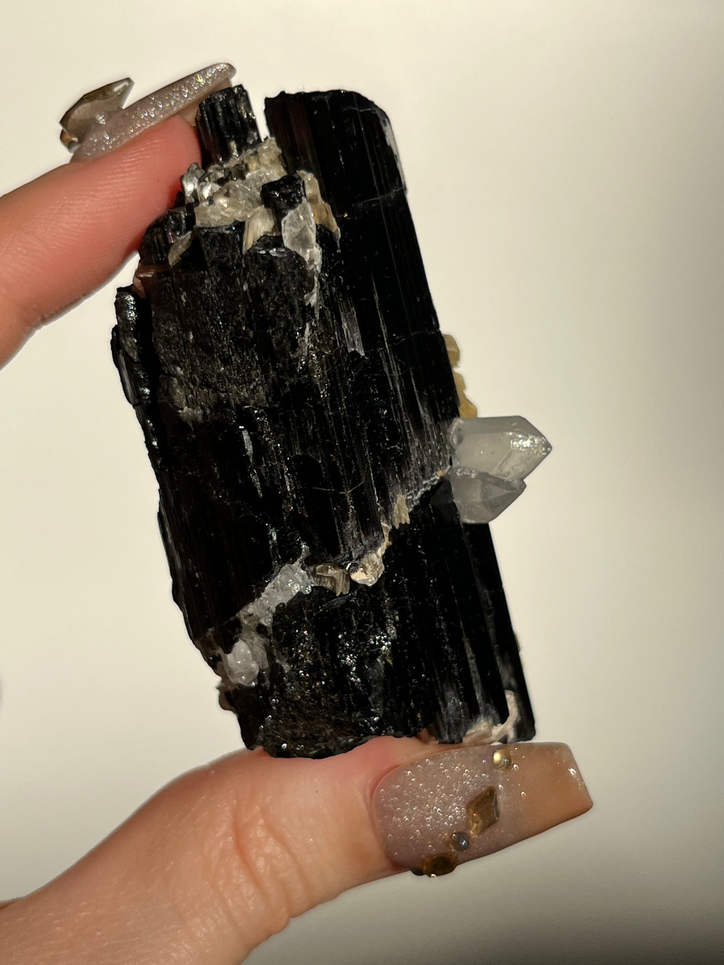 Black Schorl Tourmaline with Quartz and Muscovite Specimen G