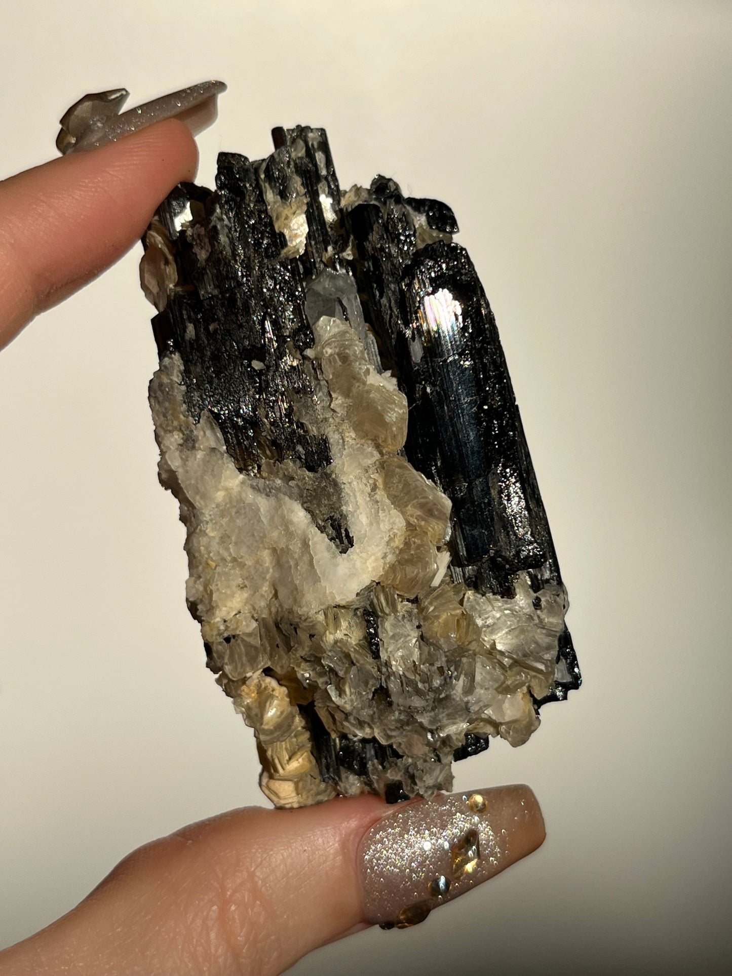 Black Schorl Tourmaline with Quartz and Muscovite Specimen G