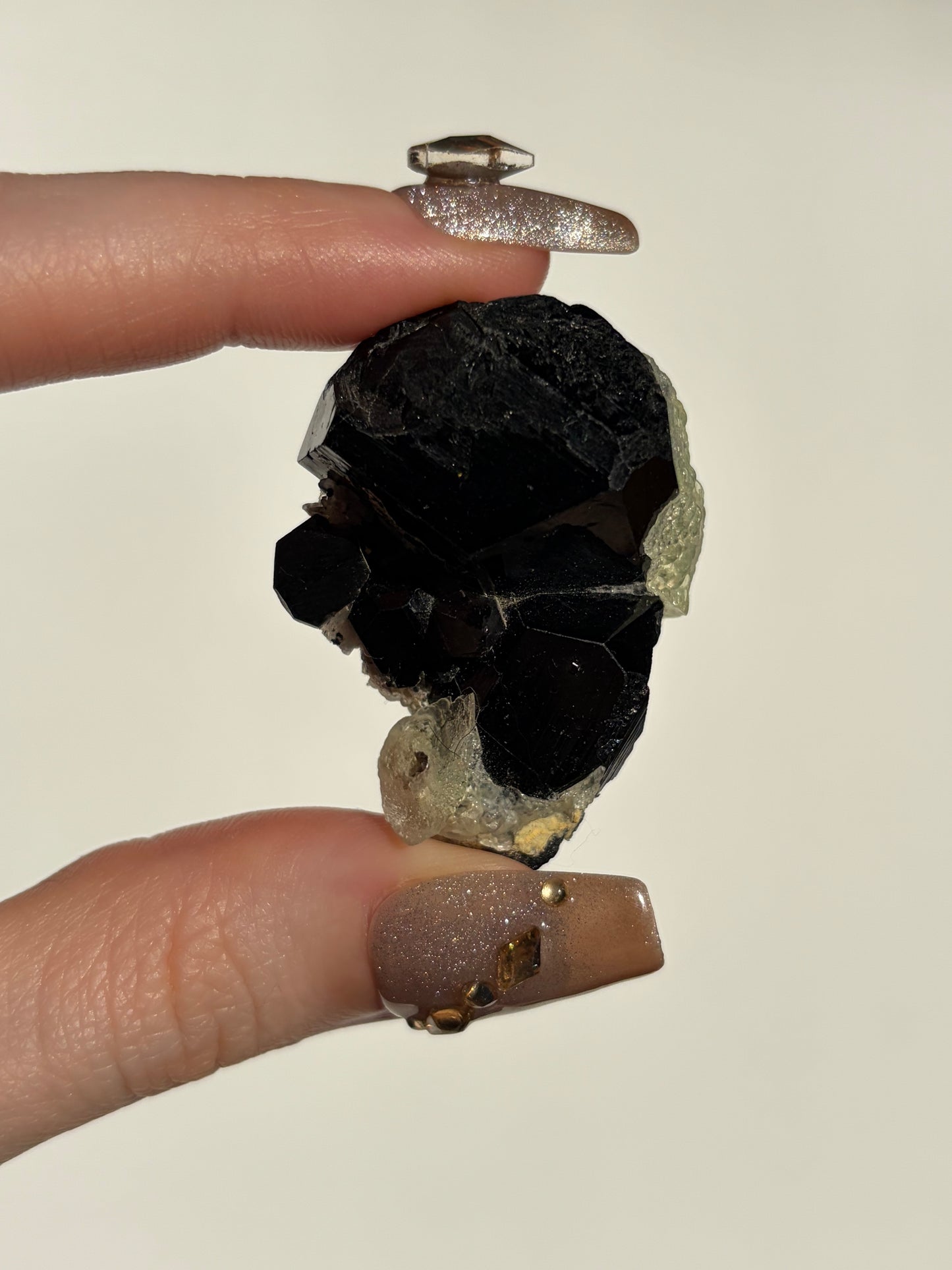 Hyalite Opal with Schorl Black Tourmaline Specimen