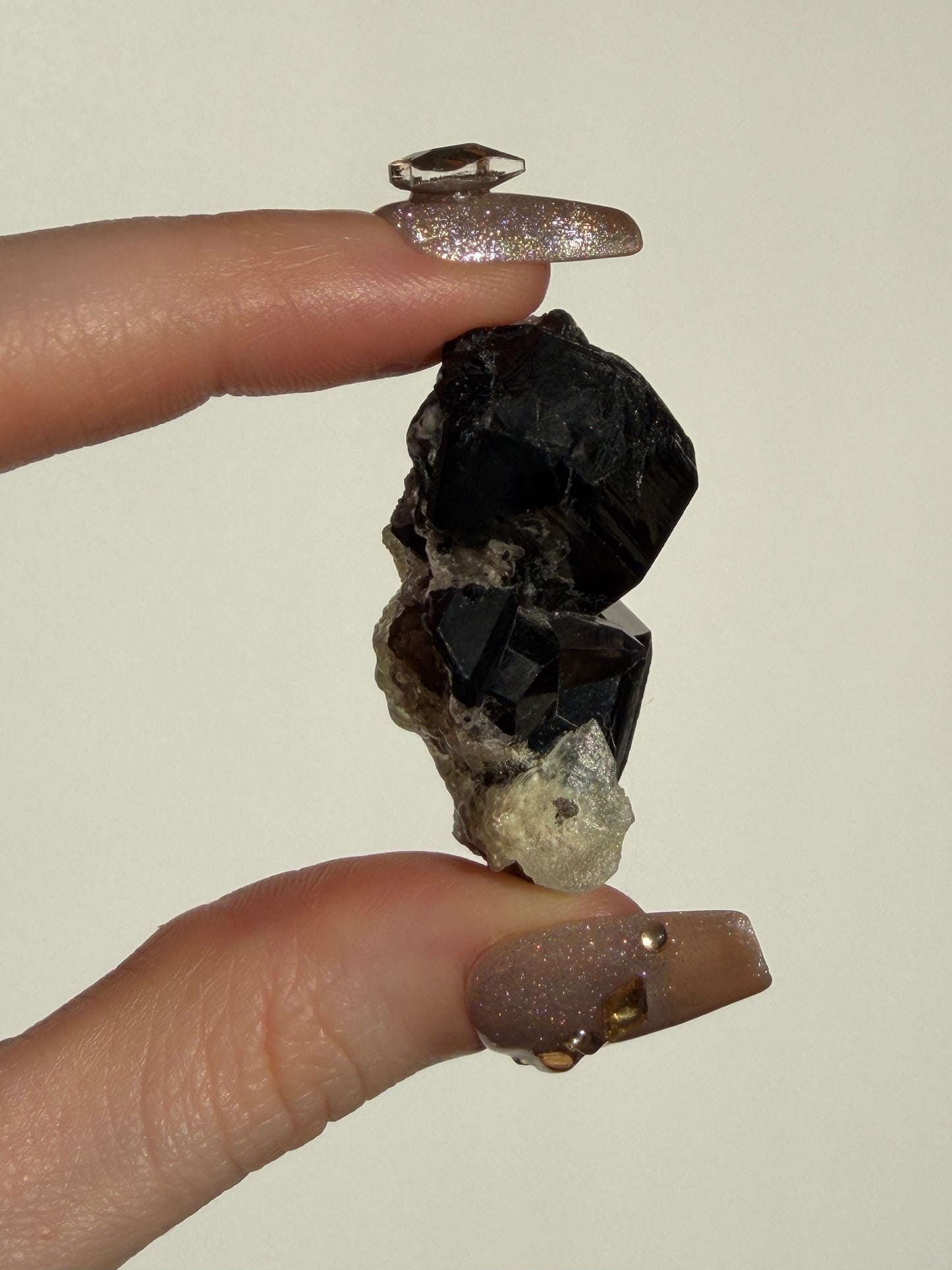 Hyalite Opal with Schorl Black Tourmaline Specimen