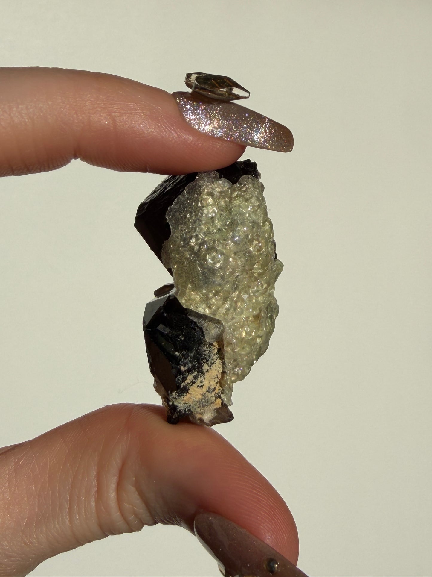 Hyalite Opal with Schorl Black Tourmaline Specimen