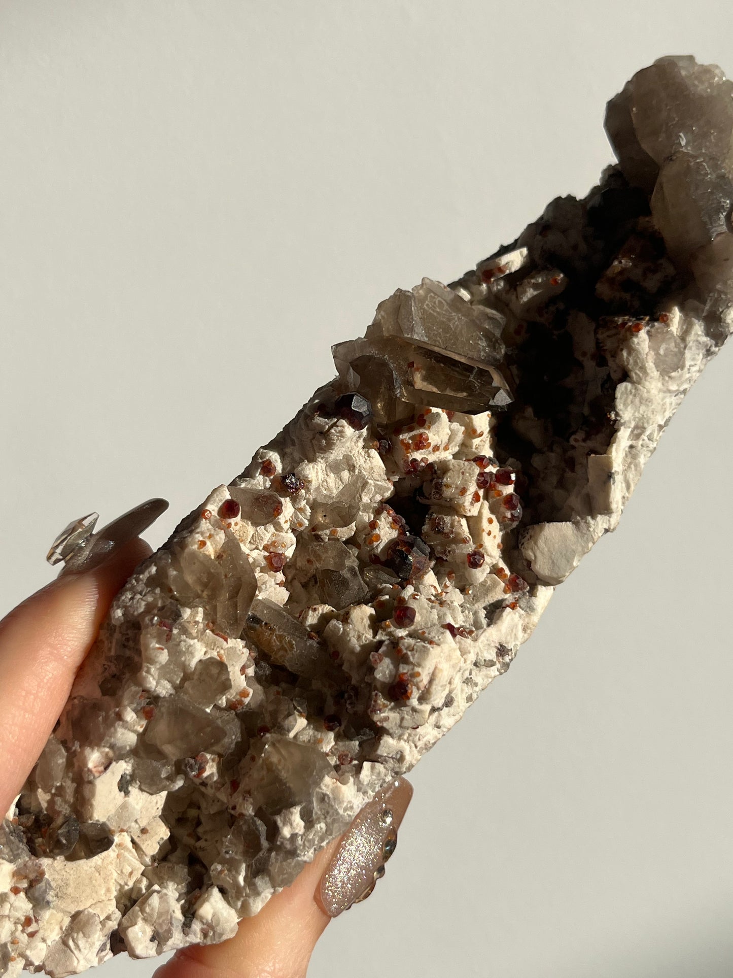 Spessartine Garnet with Smokey Quartz and Feldspar Specimen A