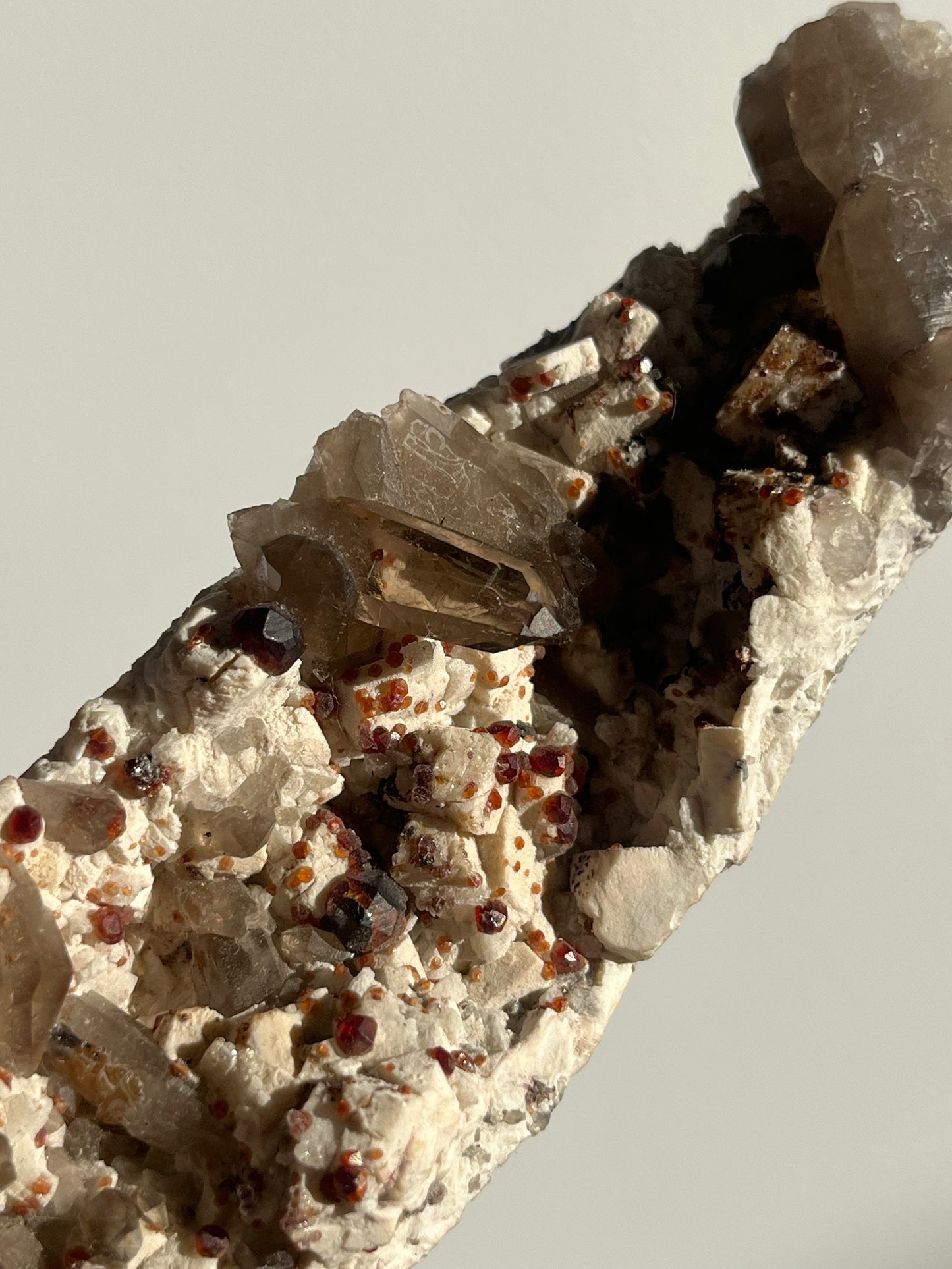 Spessartine Garnet with Smokey Quartz and Feldspar Specimen A