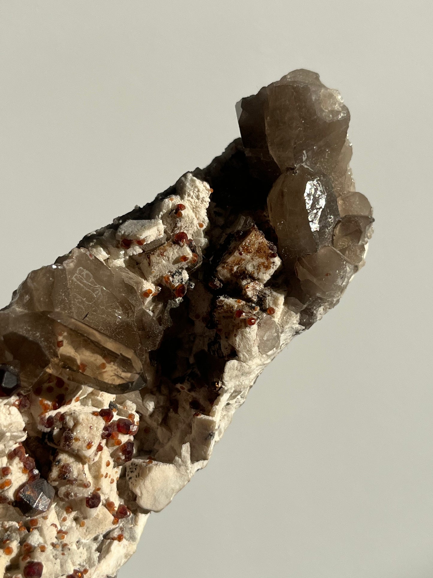Spessartine Garnet with Smokey Quartz and Feldspar Specimen A