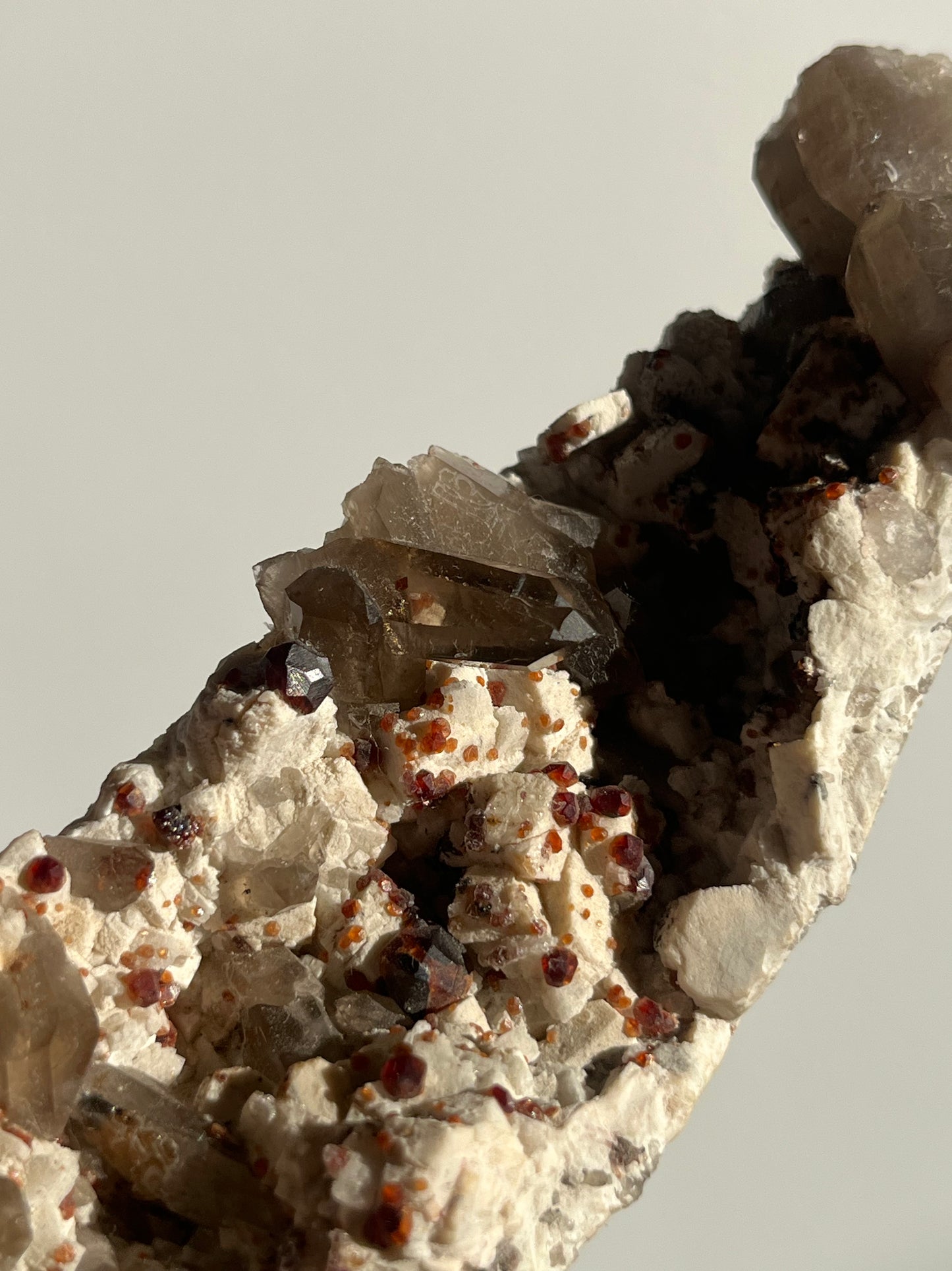 Spessartine Garnet with Smokey Quartz and Feldspar Specimen A