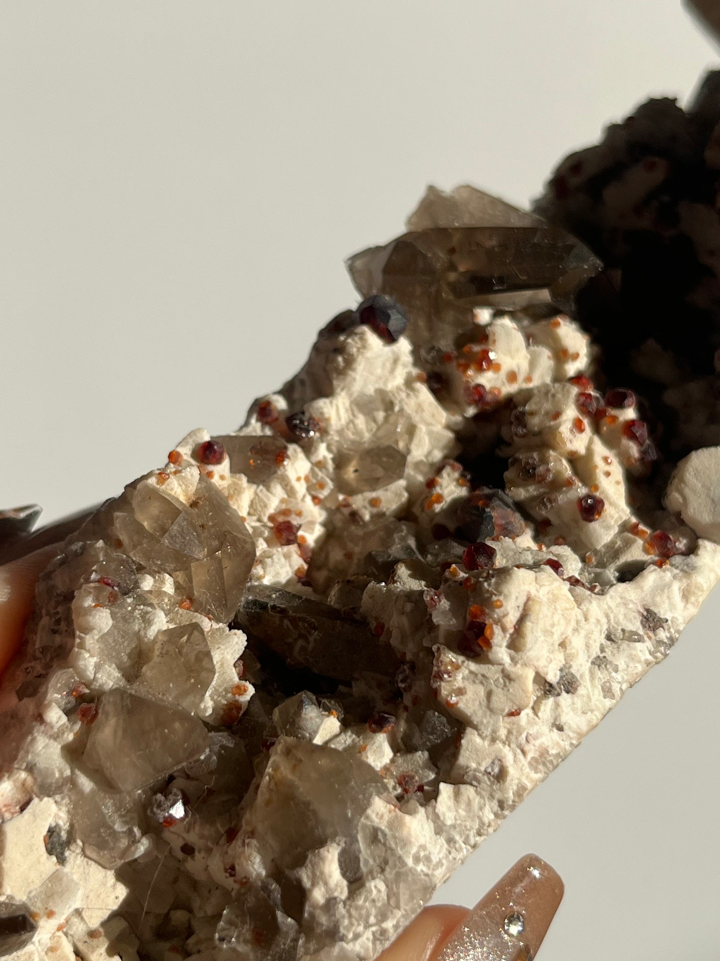 Spessartine Garnet with Smokey Quartz and Feldspar Specimen A
