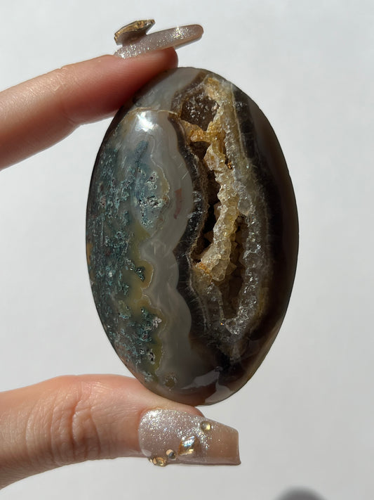 West Indonesian River Agate with Green Moss & Golden Healer Quartz A