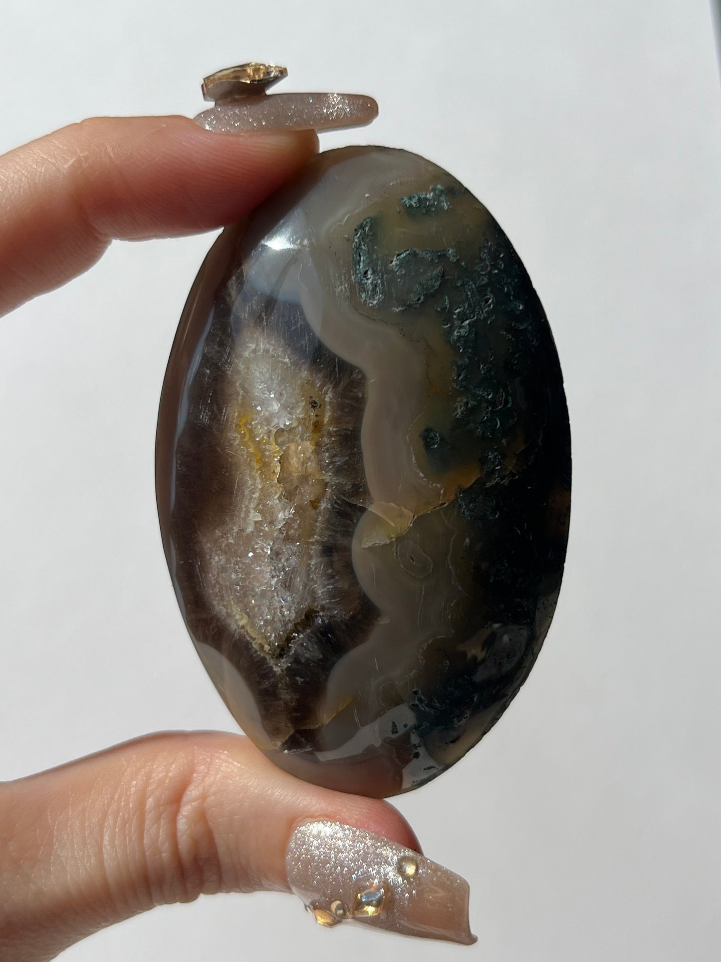 West Indonesian River Agate with Green Moss & Golden Healer Quartz A
