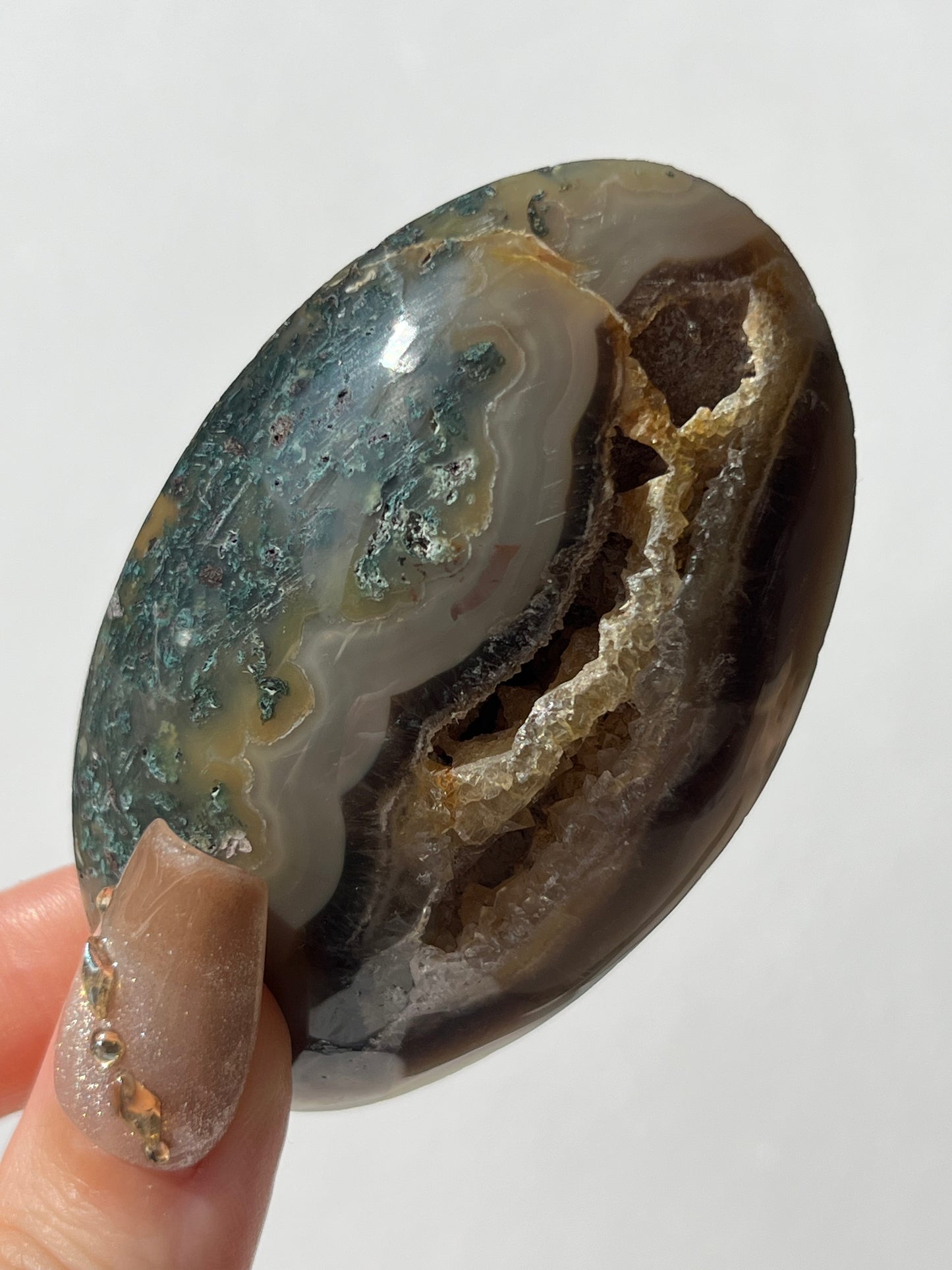 West Indonesian River Agate with Green Moss & Golden Healer Quartz A