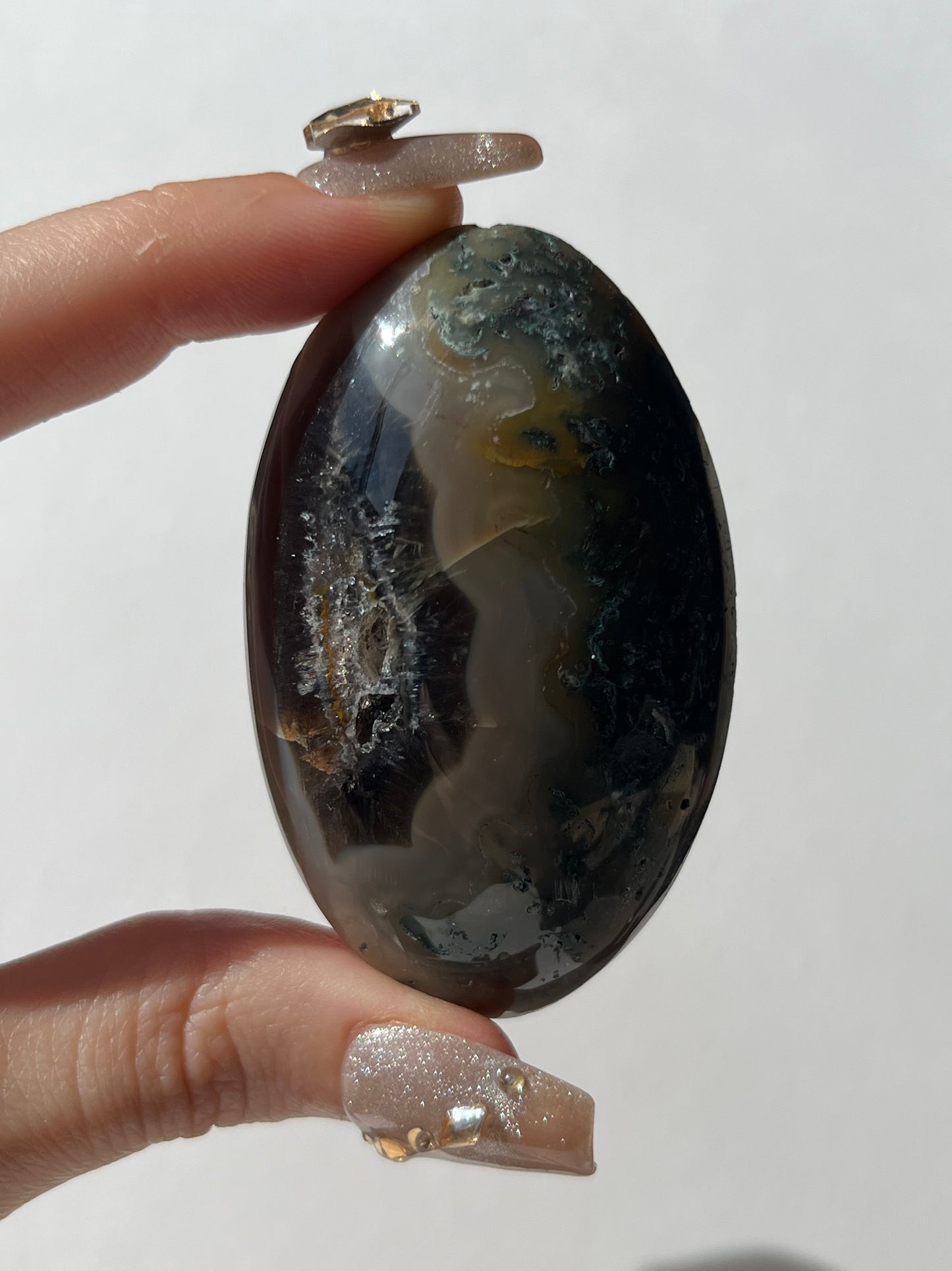 West Indonesian River Agate with Green Moss & Golden Healer Quartz B