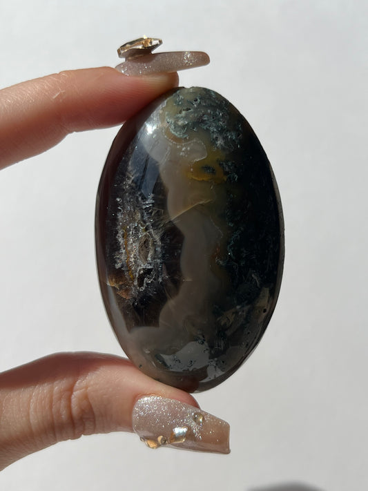 West Indonesian River Agate with Green Moss & Golden Healer Quartz B