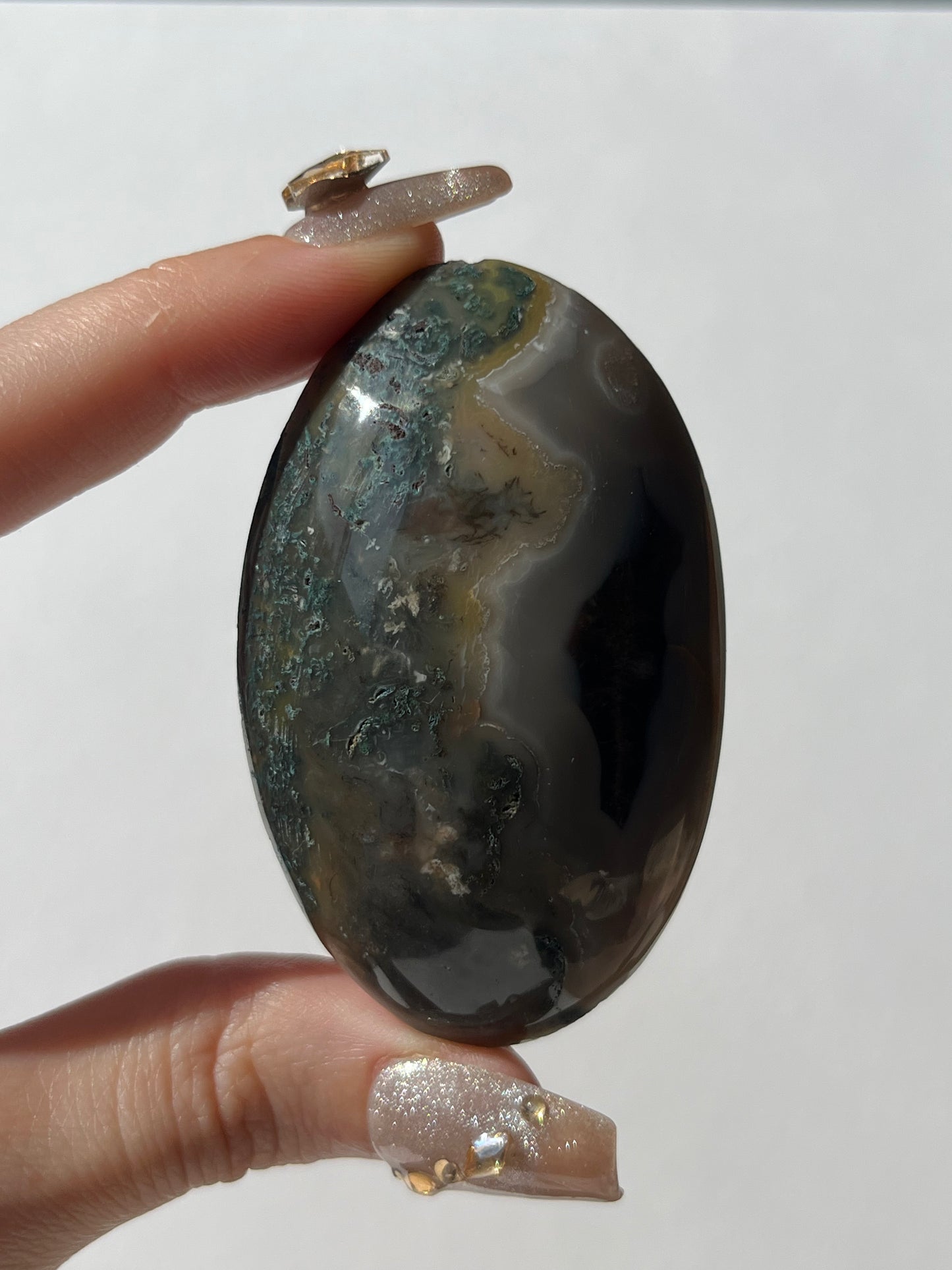 West Indonesian River Agate with Green Moss & Golden Healer Quartz B