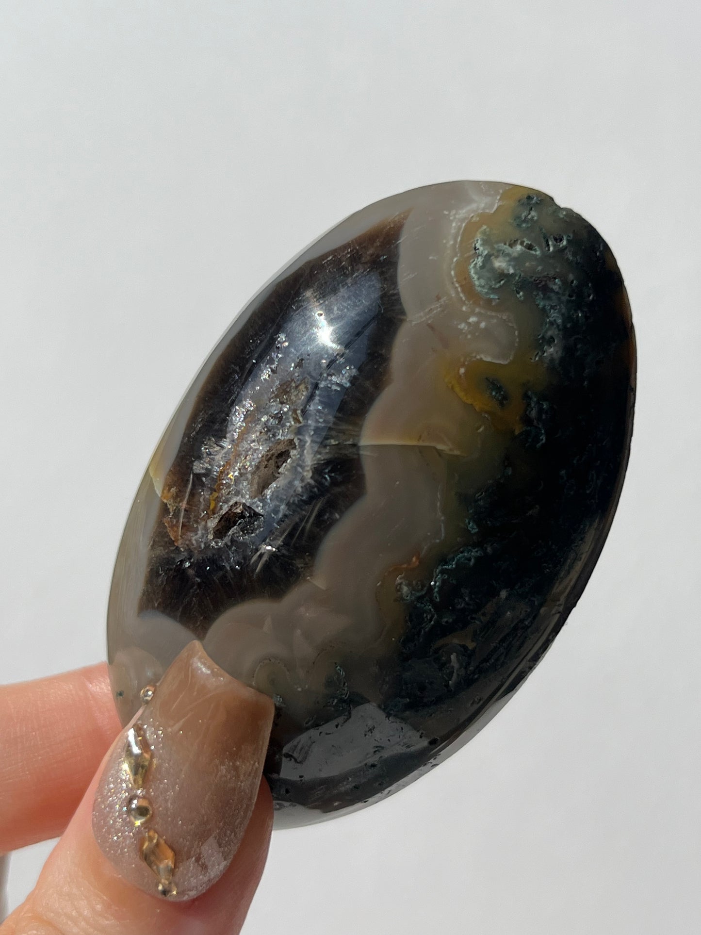 West Indonesian River Agate with Green Moss & Golden Healer Quartz B