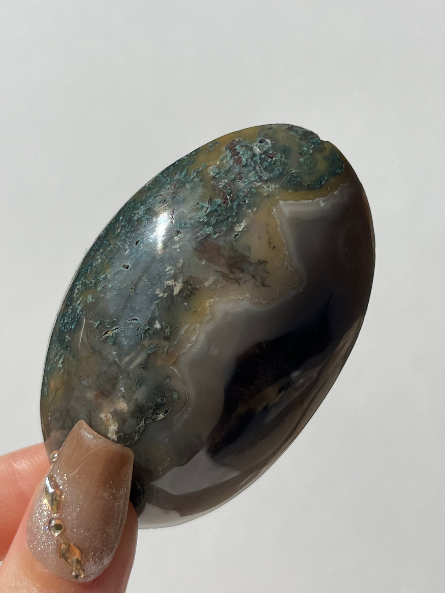 West Indonesian River Agate with Green Moss & Golden Healer Quartz B